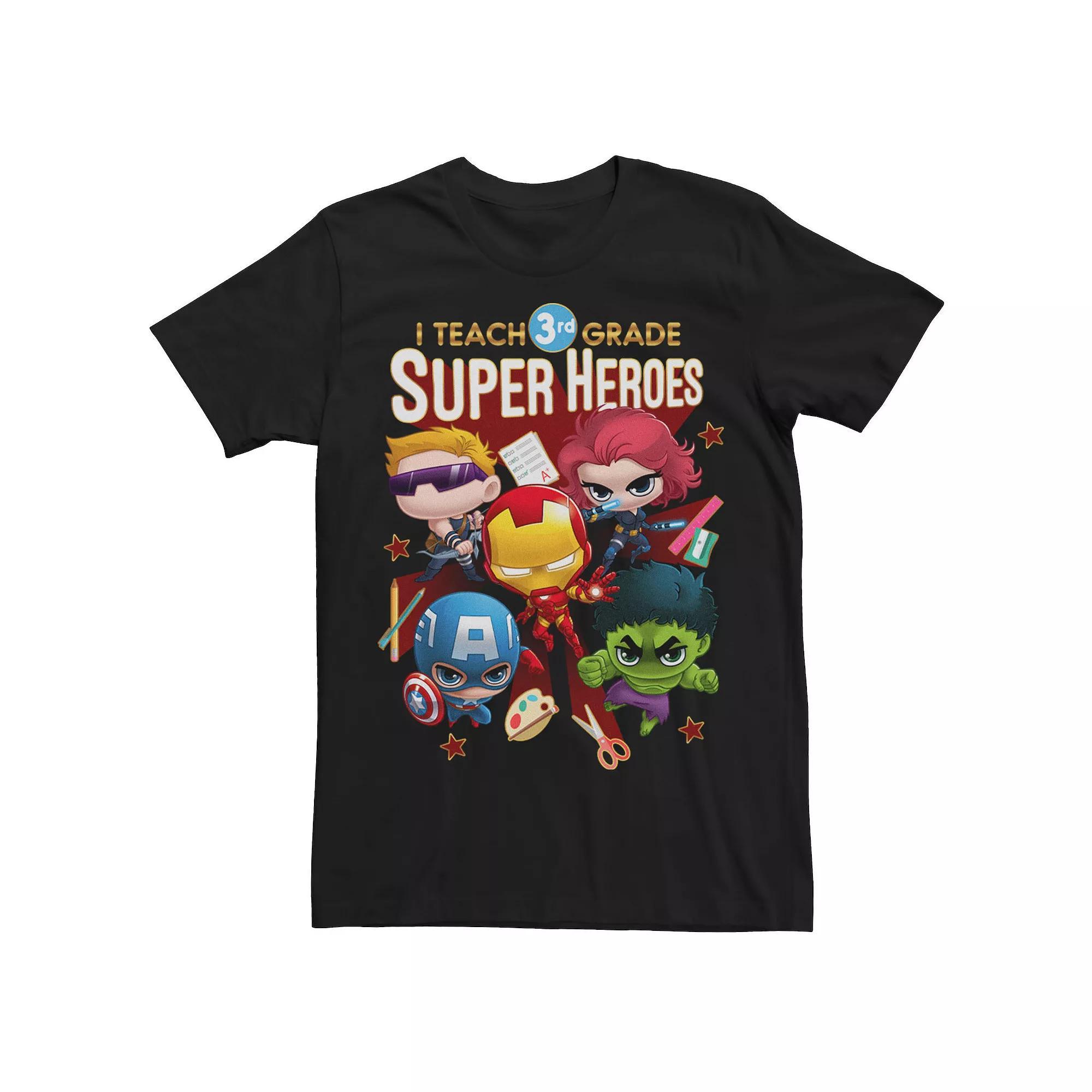 Men's Marvel Group Shot I Teach 3rd Grade Super Heroes Tee,  Product Image