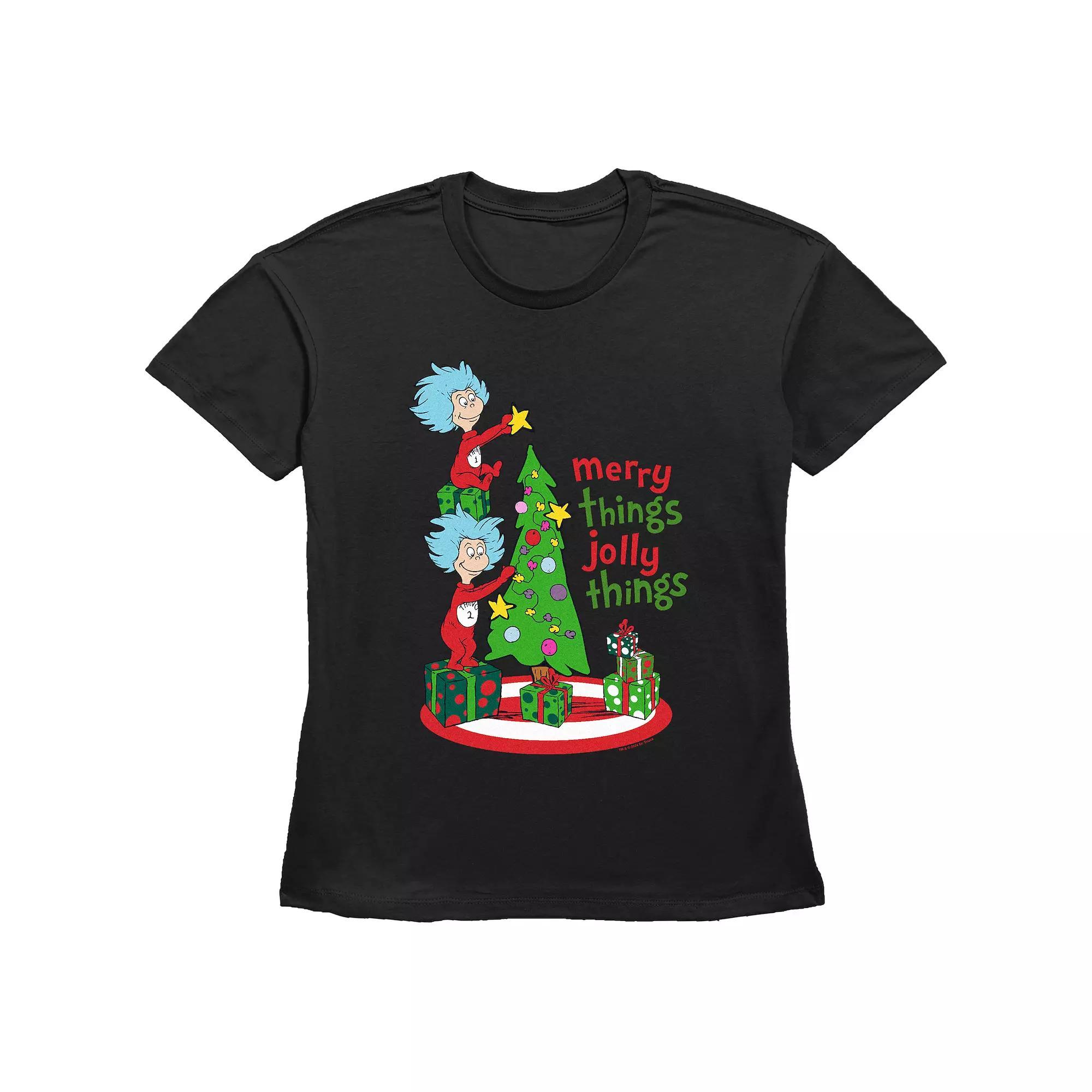 Women's Dr. Seuss Thing 1 And Thing 2 Merry Things Jolly Things Graphic Tee,  Product Image