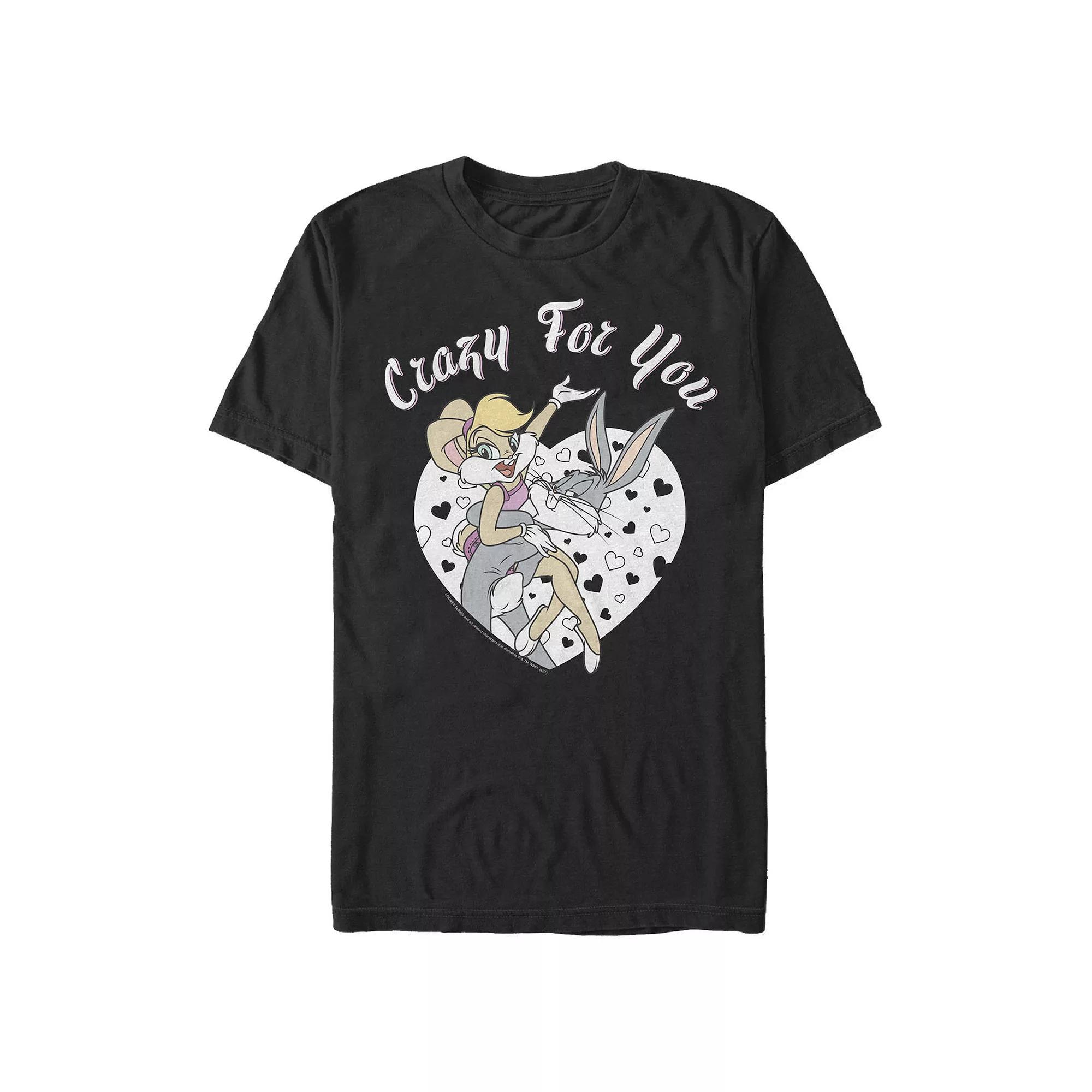 Men's Looney Tunes Bugs And Lola Crazy For You Heart Portrait Graphic Tee, Size: XXL, Black Product Image