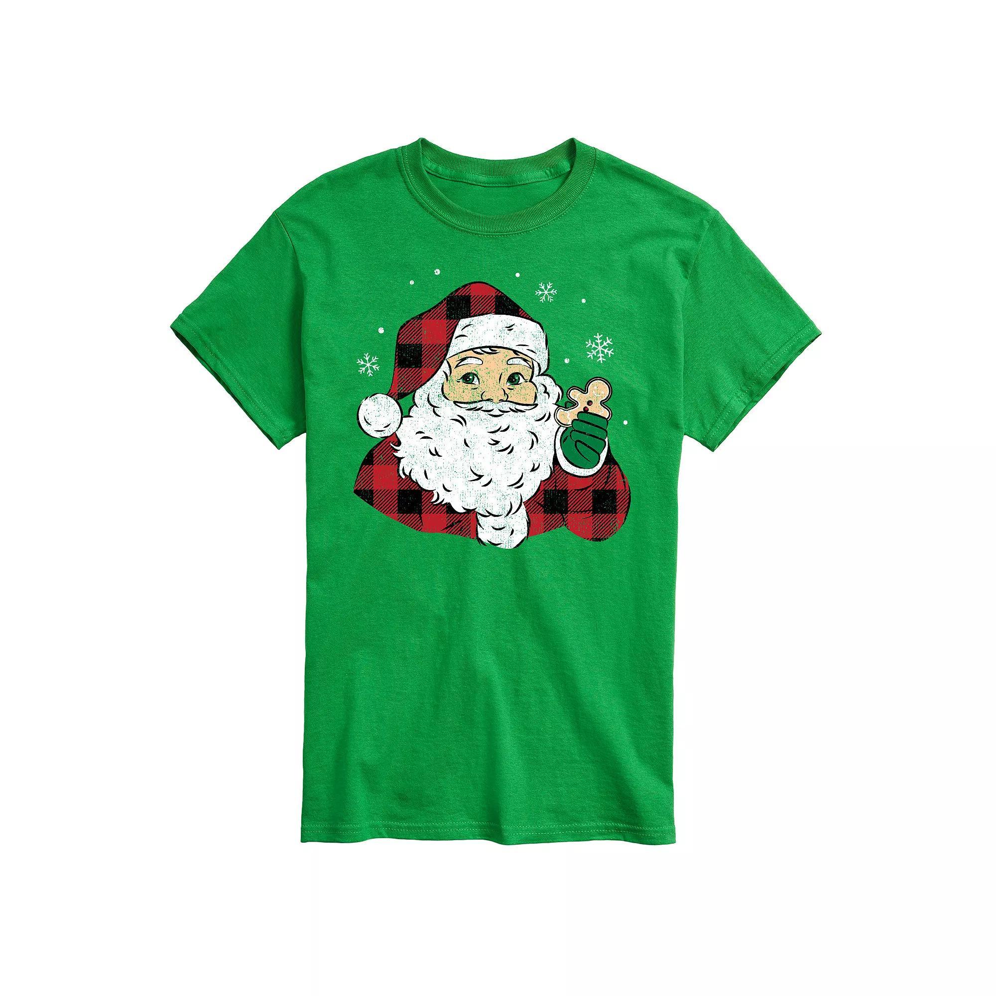 Men's Vintage Santa Plaid Cookie Graphic Tee,  Product Image