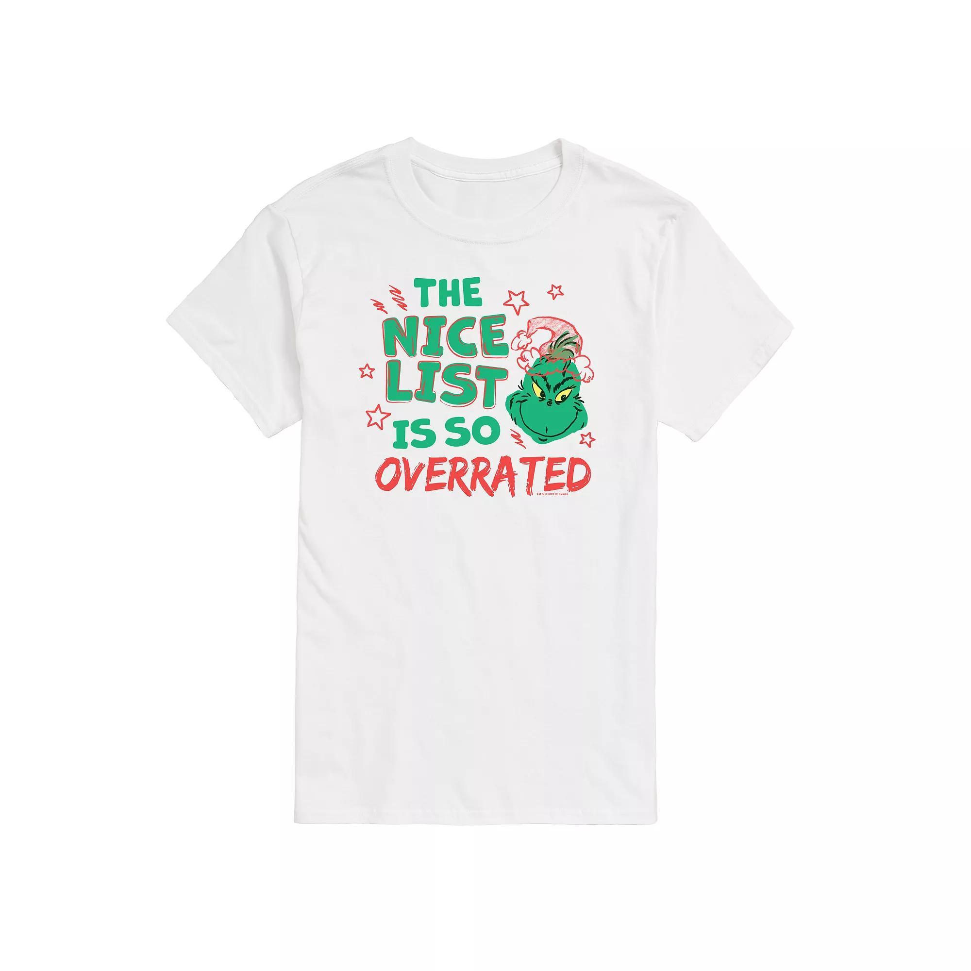 Men's Dr. Seuss The Grinch Nice List Overrated Graphic Tee,  Product Image