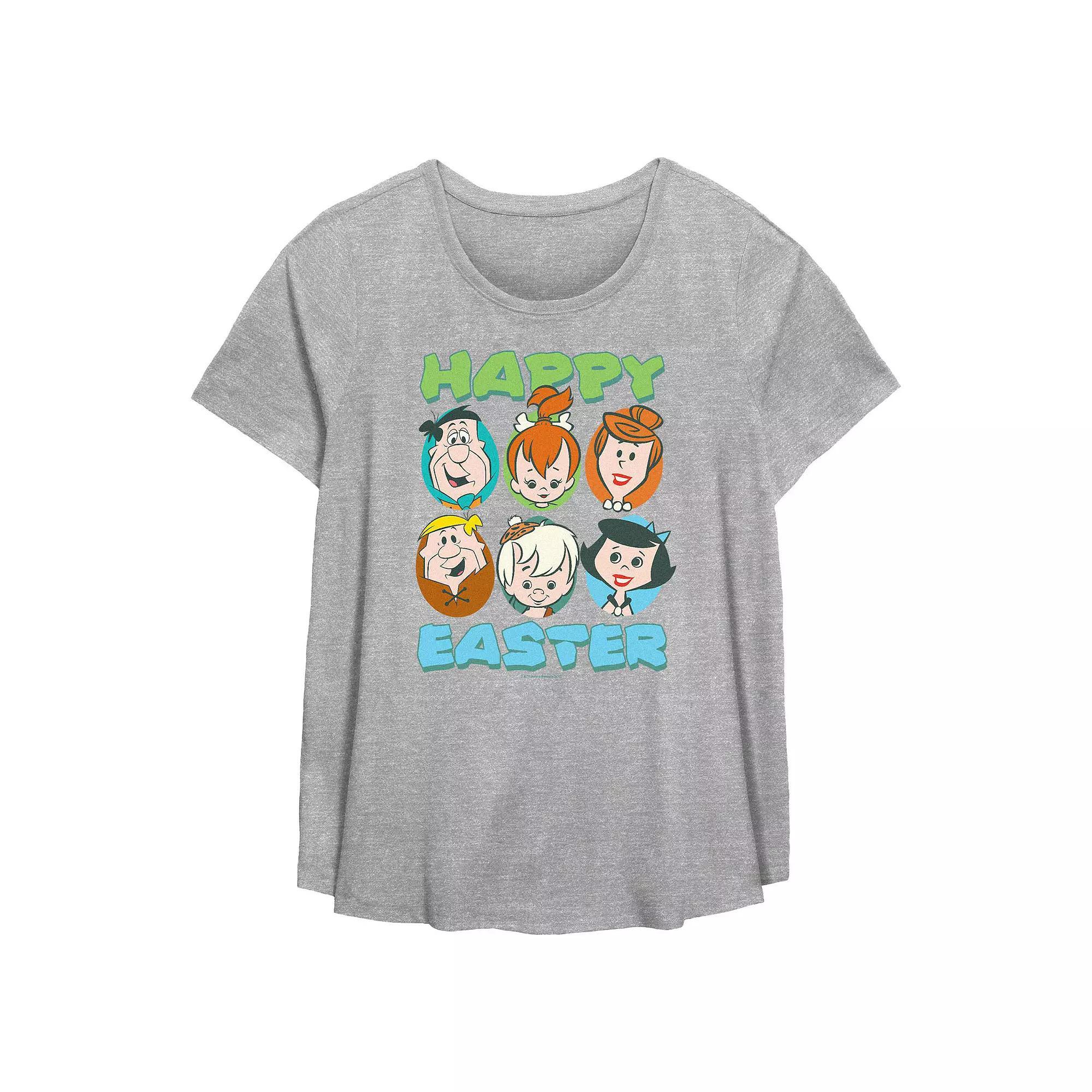 Plus Size The Flintstones Happy Easter Flowy Graphic Tee, Women's, Size: 2XL, Grey Gray Product Image