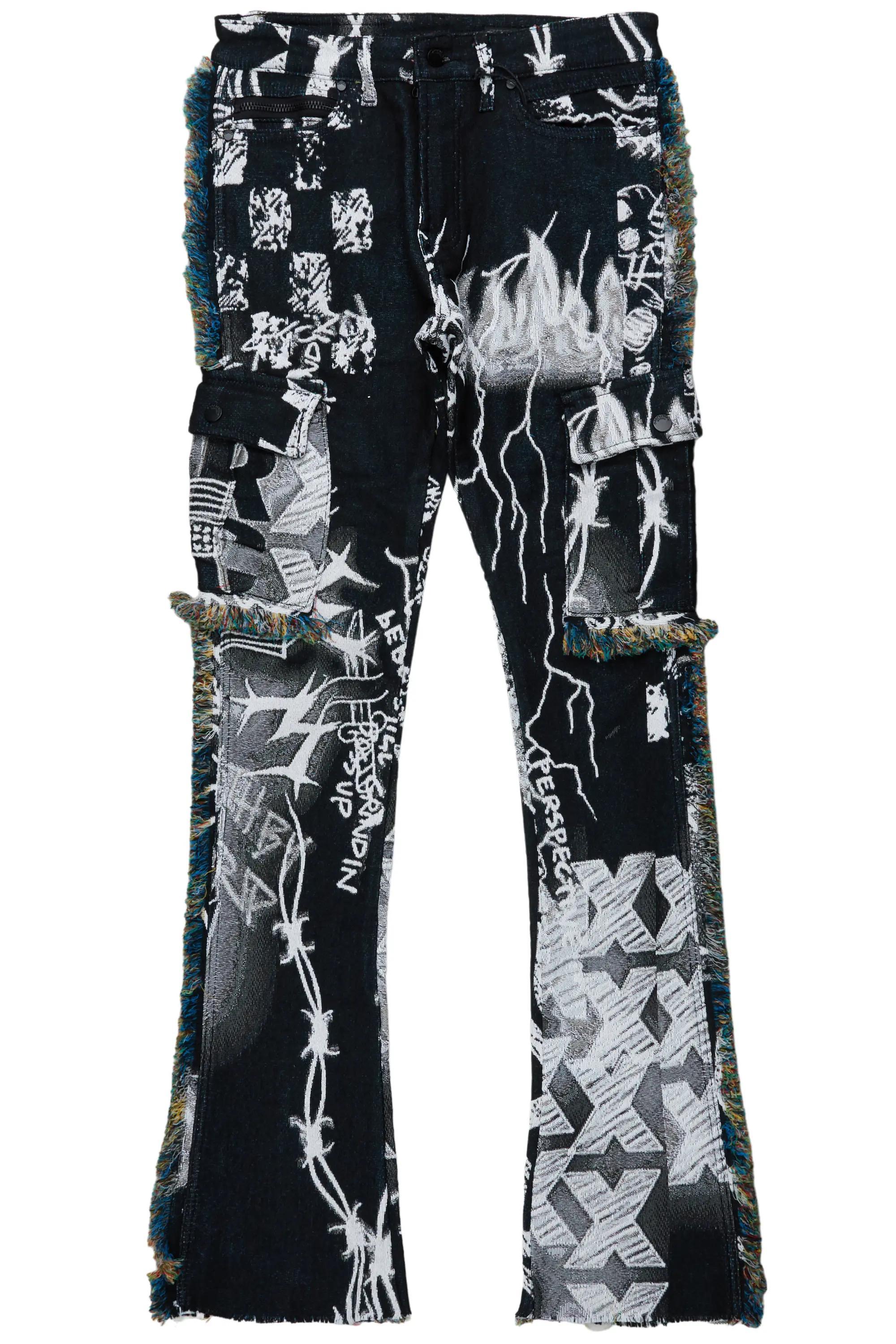 Zane Black/White Tapestry Stacked Flare Jean Male Product Image