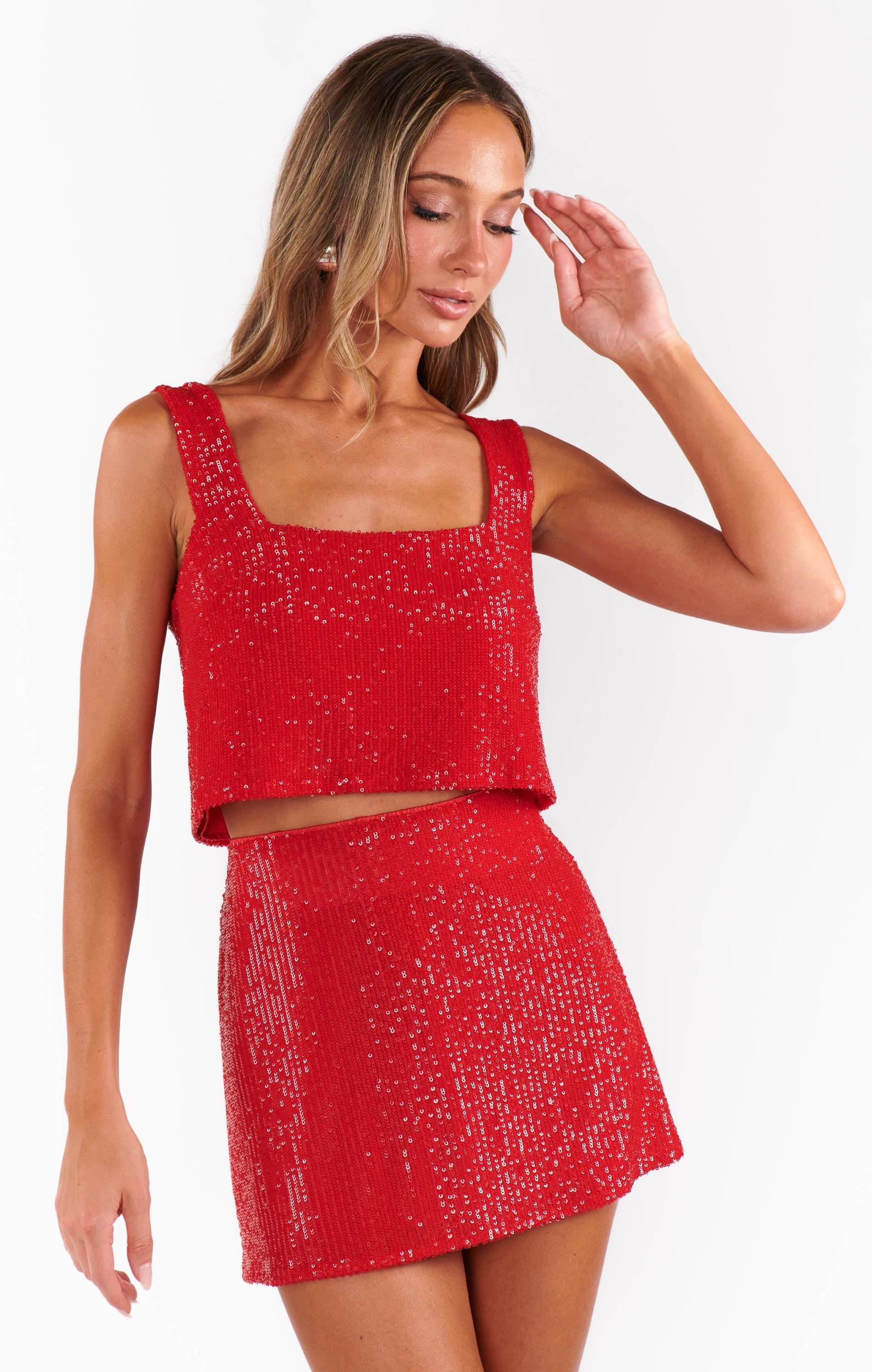 Tara Crop Top ~ Red Sequins Product Image
