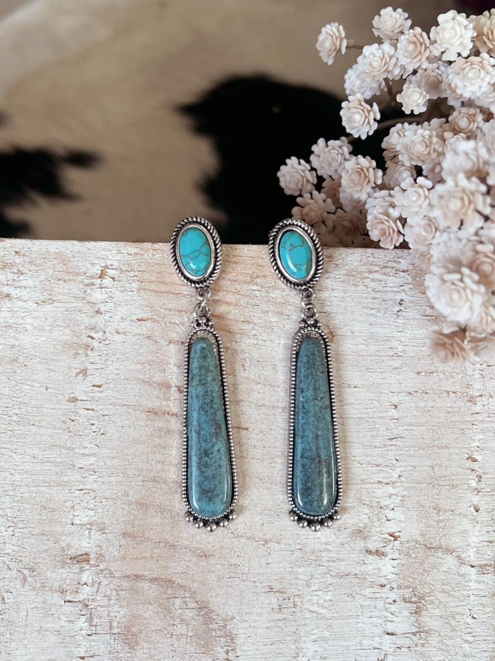 Turquoise Stone Post & Dangle Earrings Product Image