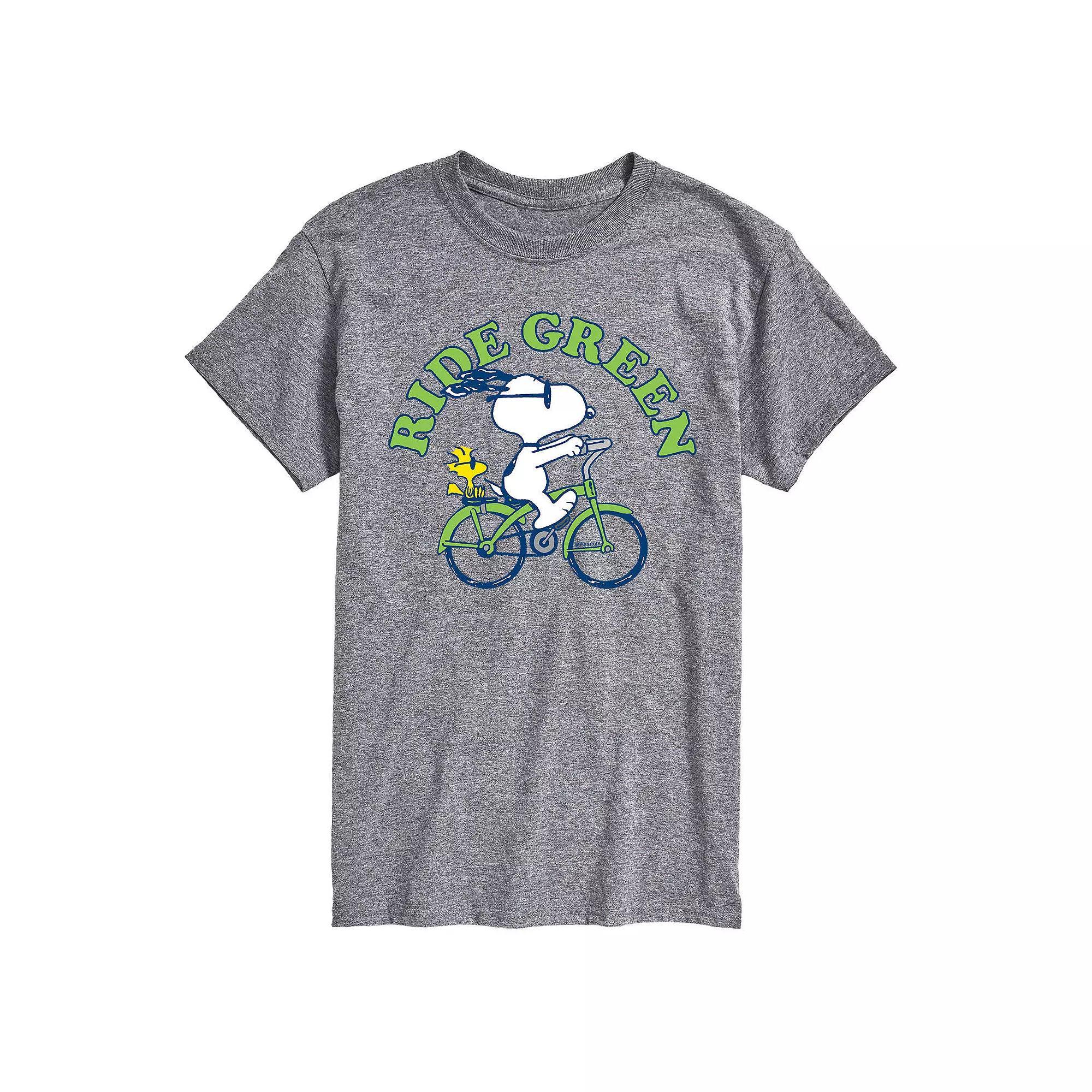 Men's Peanuts Ride Green Tee, Size: Small, Gray Product Image