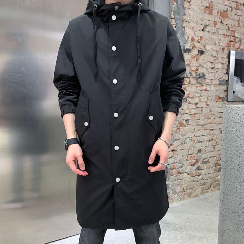 Hooded Plain Zip Trench Coat Product Image