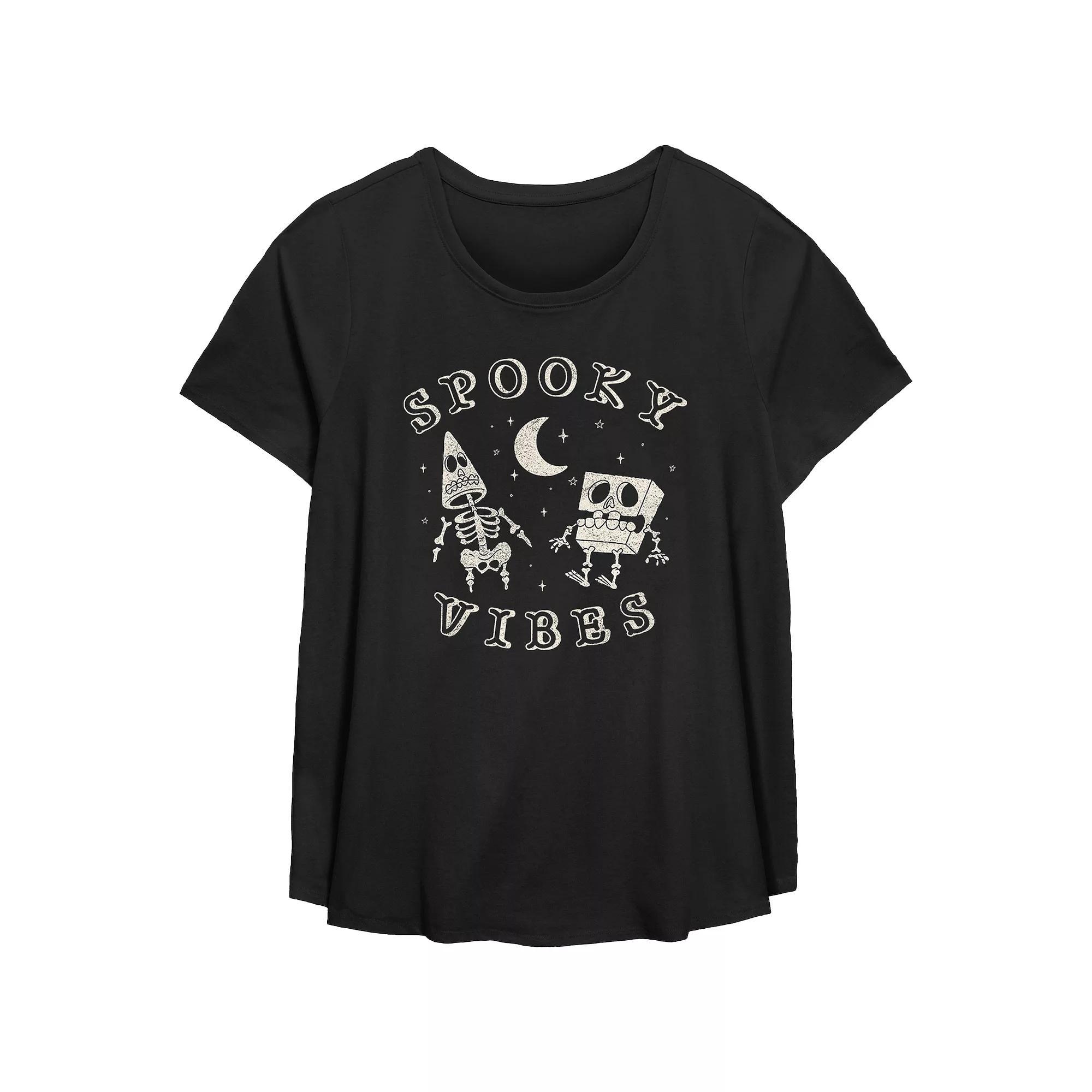 Plus Size Nickelodeon SpongeBob SquarePants And Patrick Spooky Vibes Flowy Graphic Tee, Women's, Size: 1XL, Black Product Image