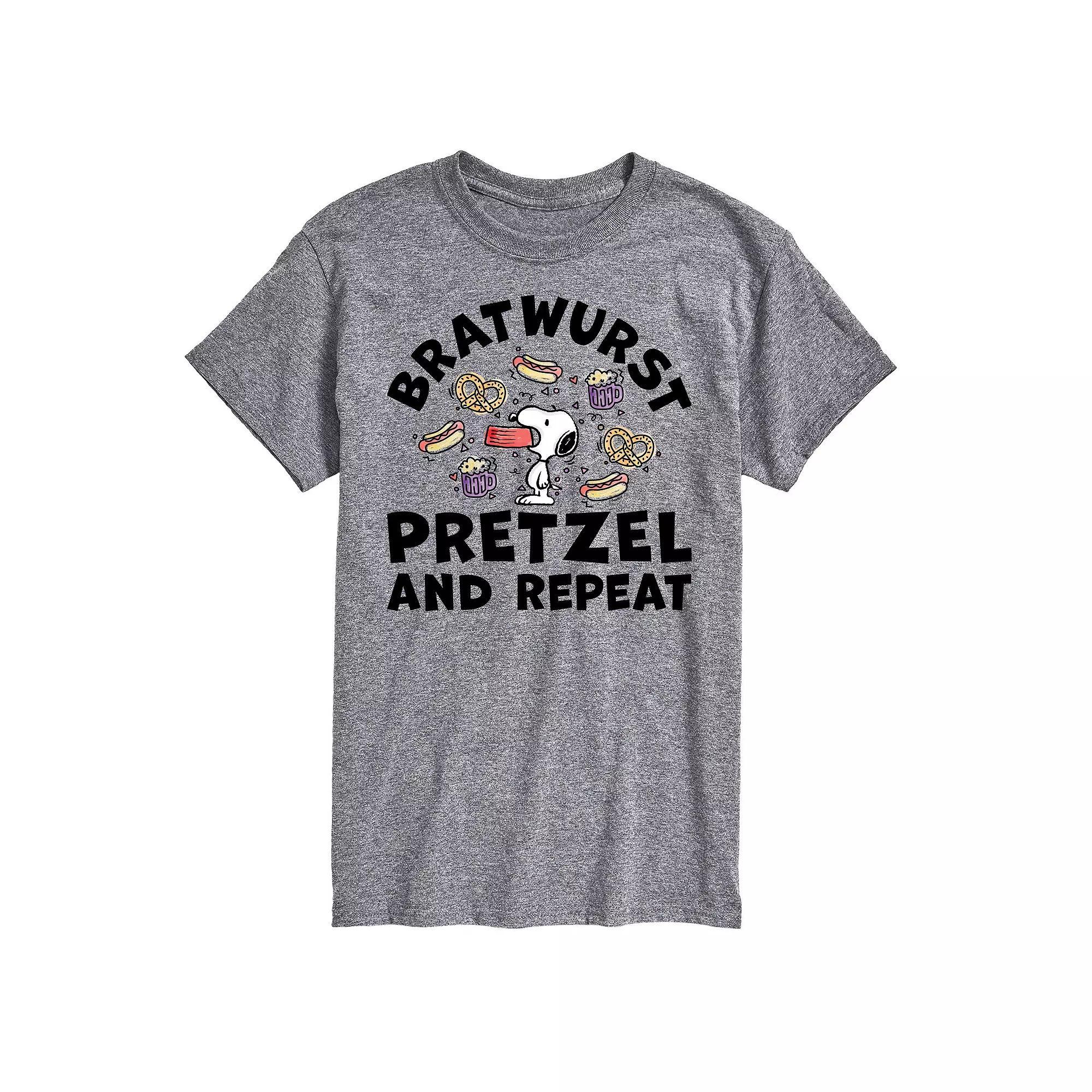 Men's Peanuts Bratwurst Pretzel Repeat Graphic Tee, Size: XL, Gray Product Image