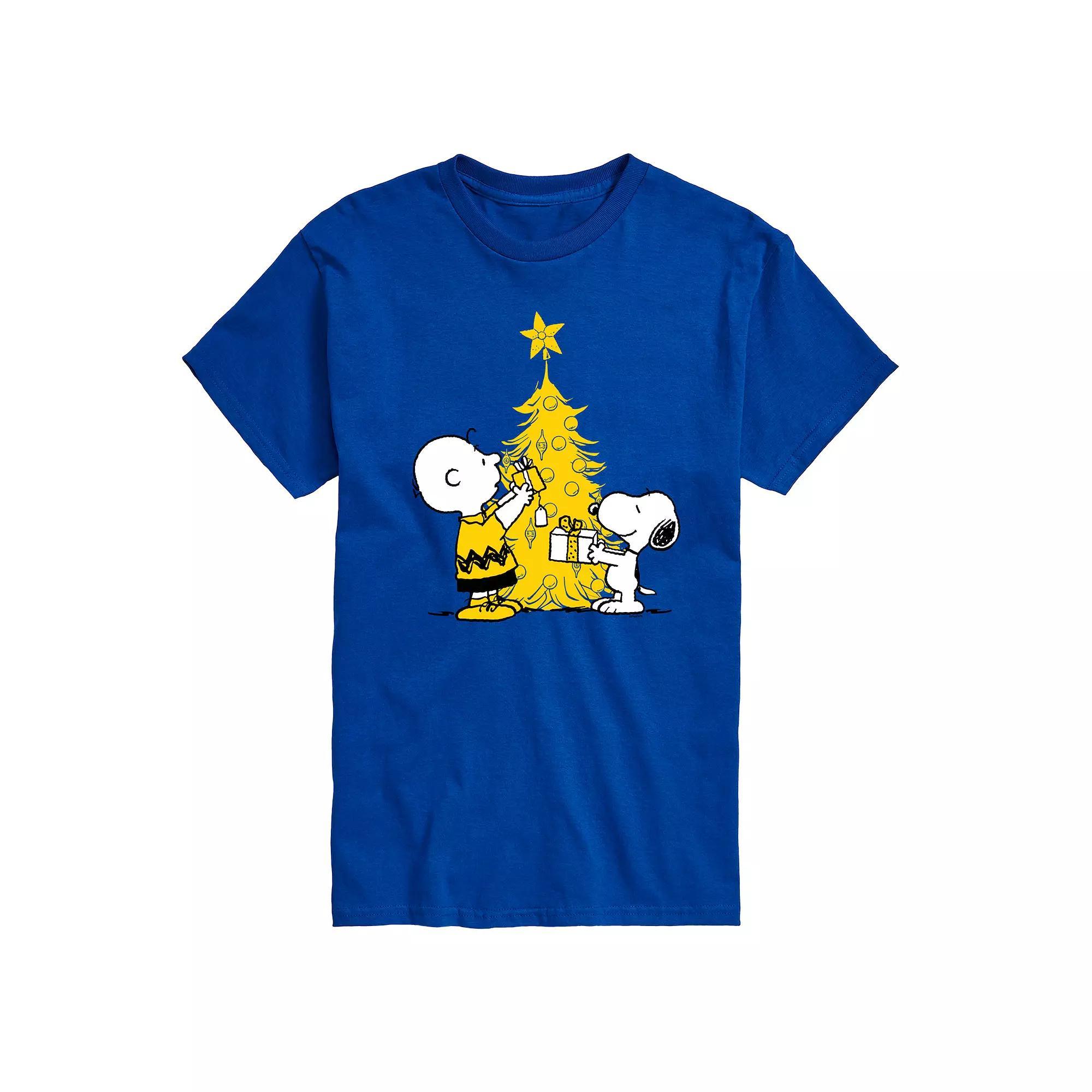 Men's Peanuts Xmas Charlie Snoopy Graphic Tee, Size: Small, Blue Product Image