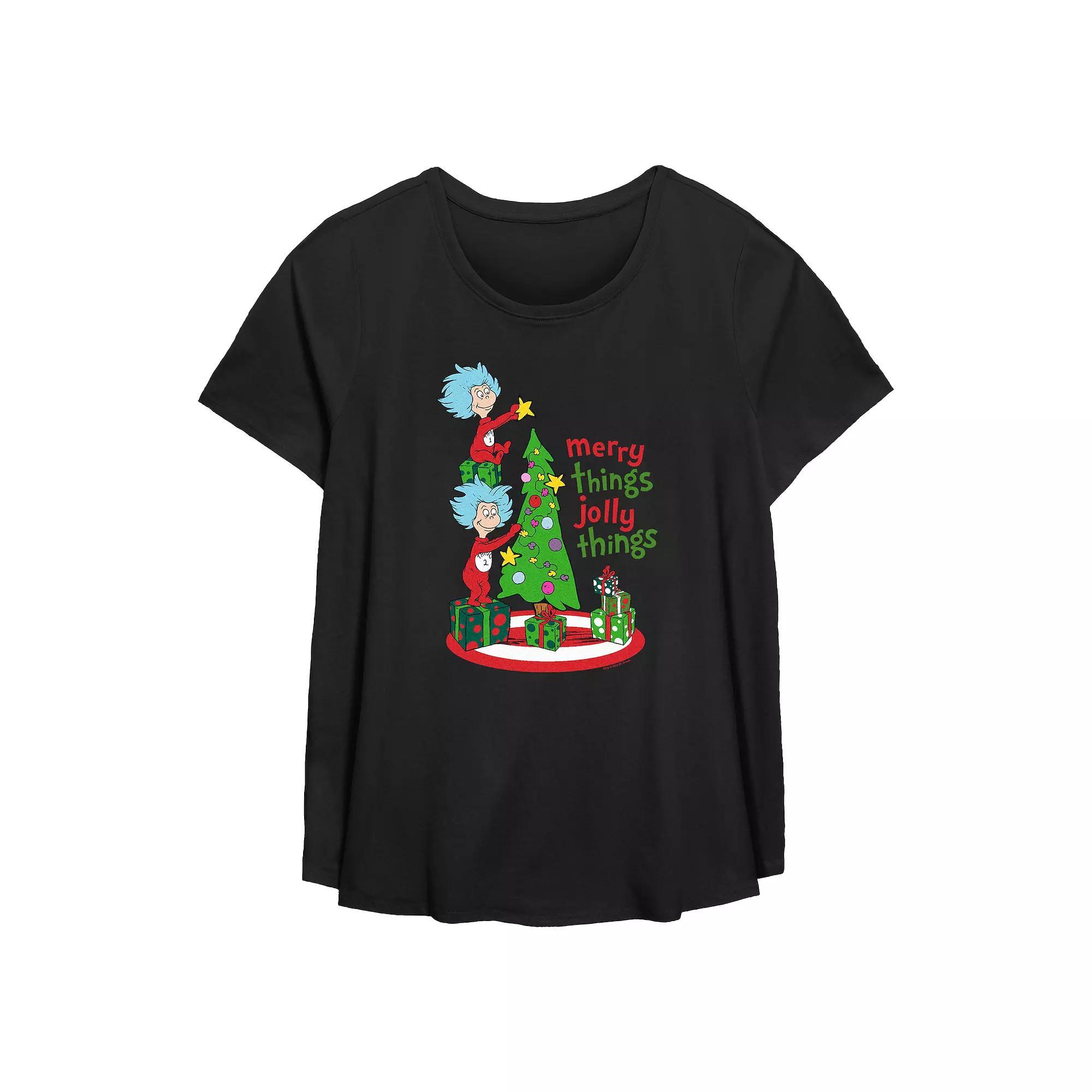 Plus Size Dr. Seuss Thing 1 And Thing 2 Merry Things Jolly Things Flowy Graphic Tee, Women's, Size: 2XL, Black Product Image