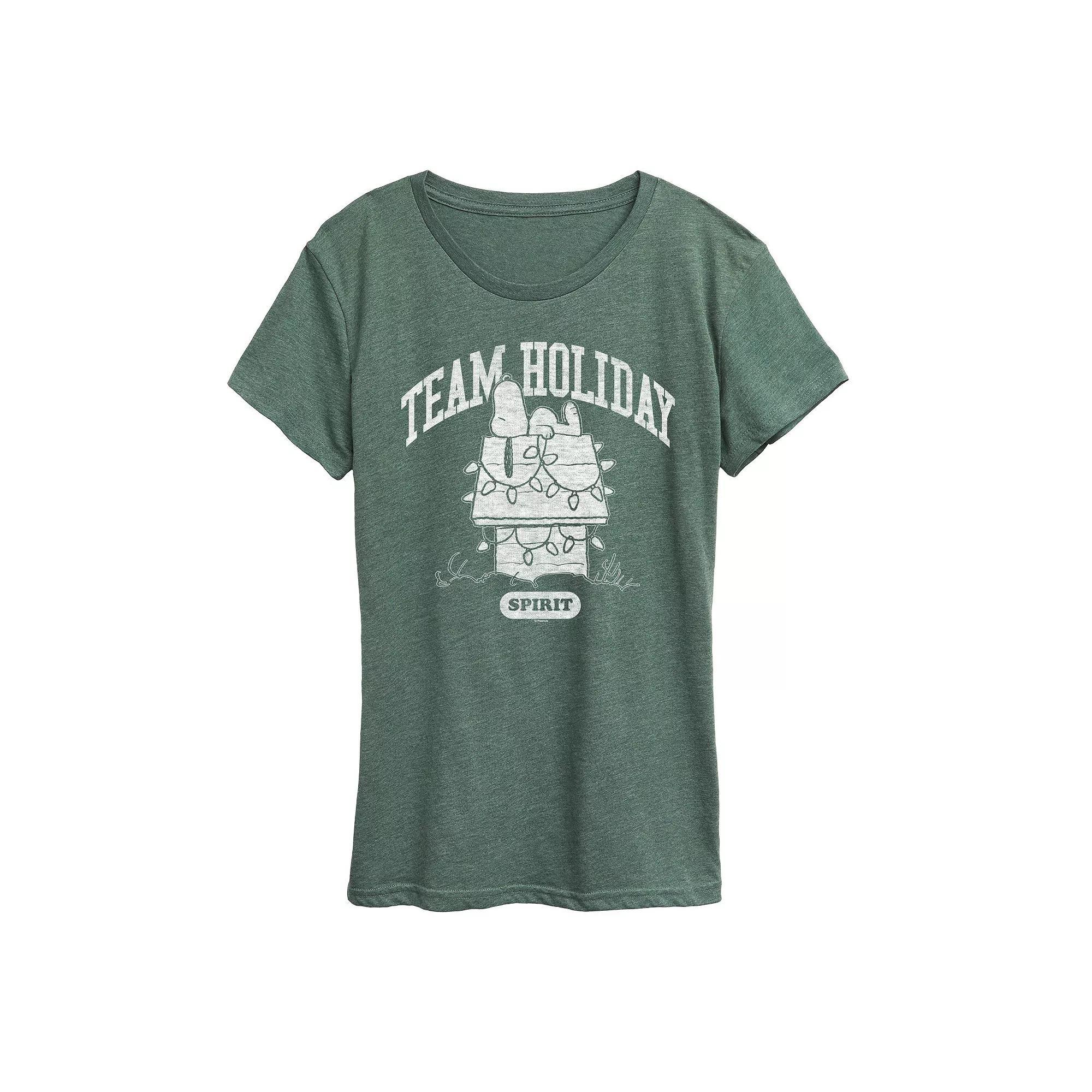 Women's Peanuts Team Holiday Spirit Graphic Tee, Size: Large, Grey Green Product Image