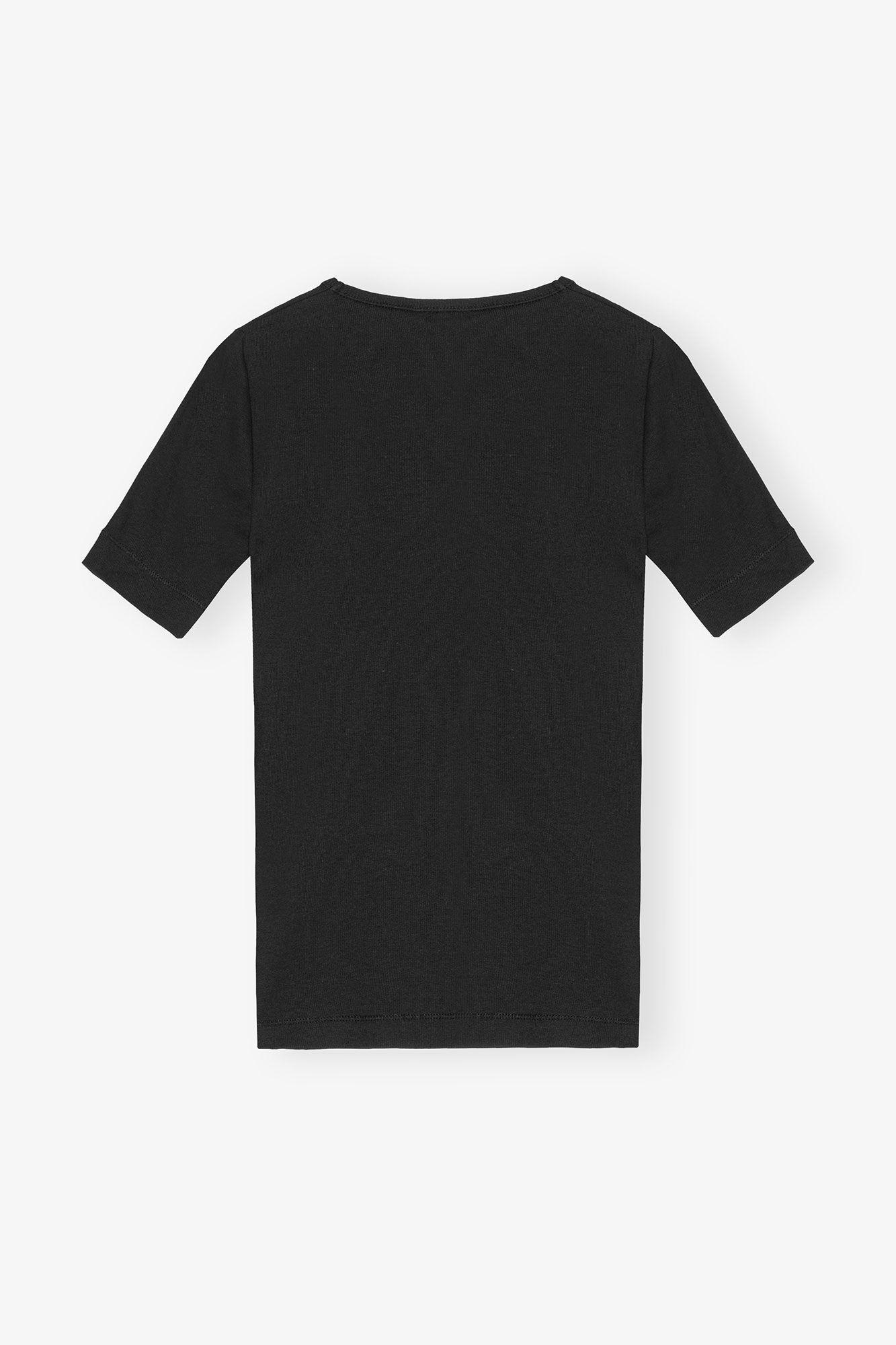 Black Soft Cotton Rib Short Sleeve T-Shirt Product Image