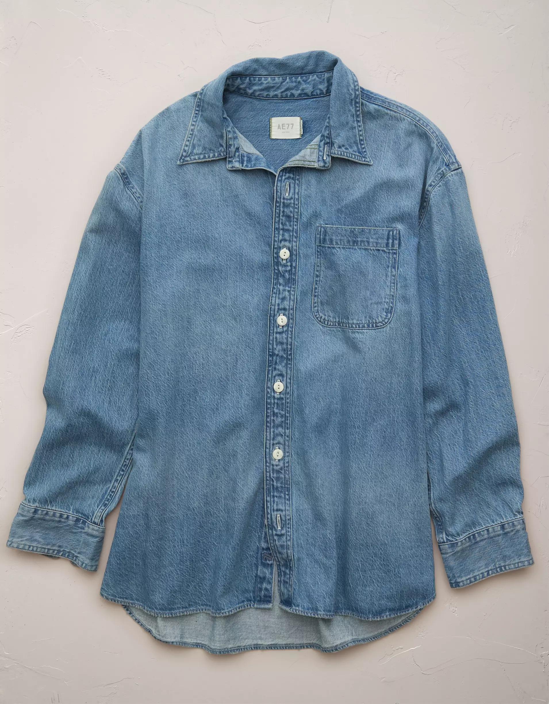 AE77 Premium Denim Boyfriend Shirt Product Image