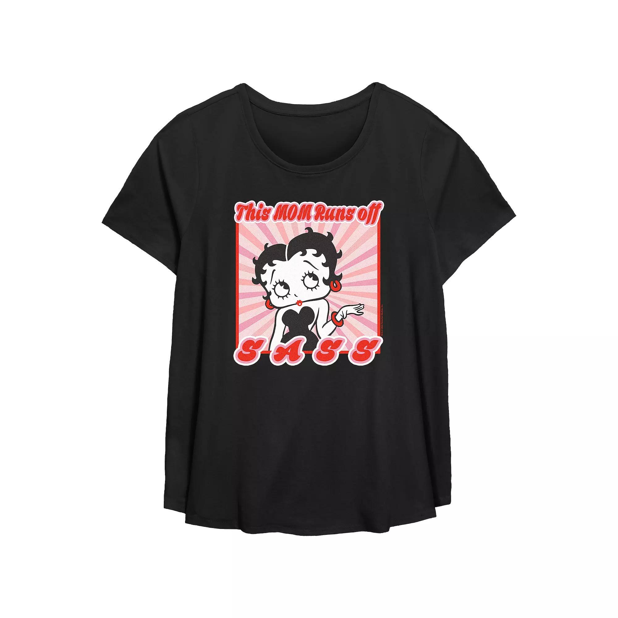 Plus Size Betty Boop My Mom Runs Off Sass Scoop Hem Flowy Graphic Tee, Women's, Size: 2XL, Black Product Image