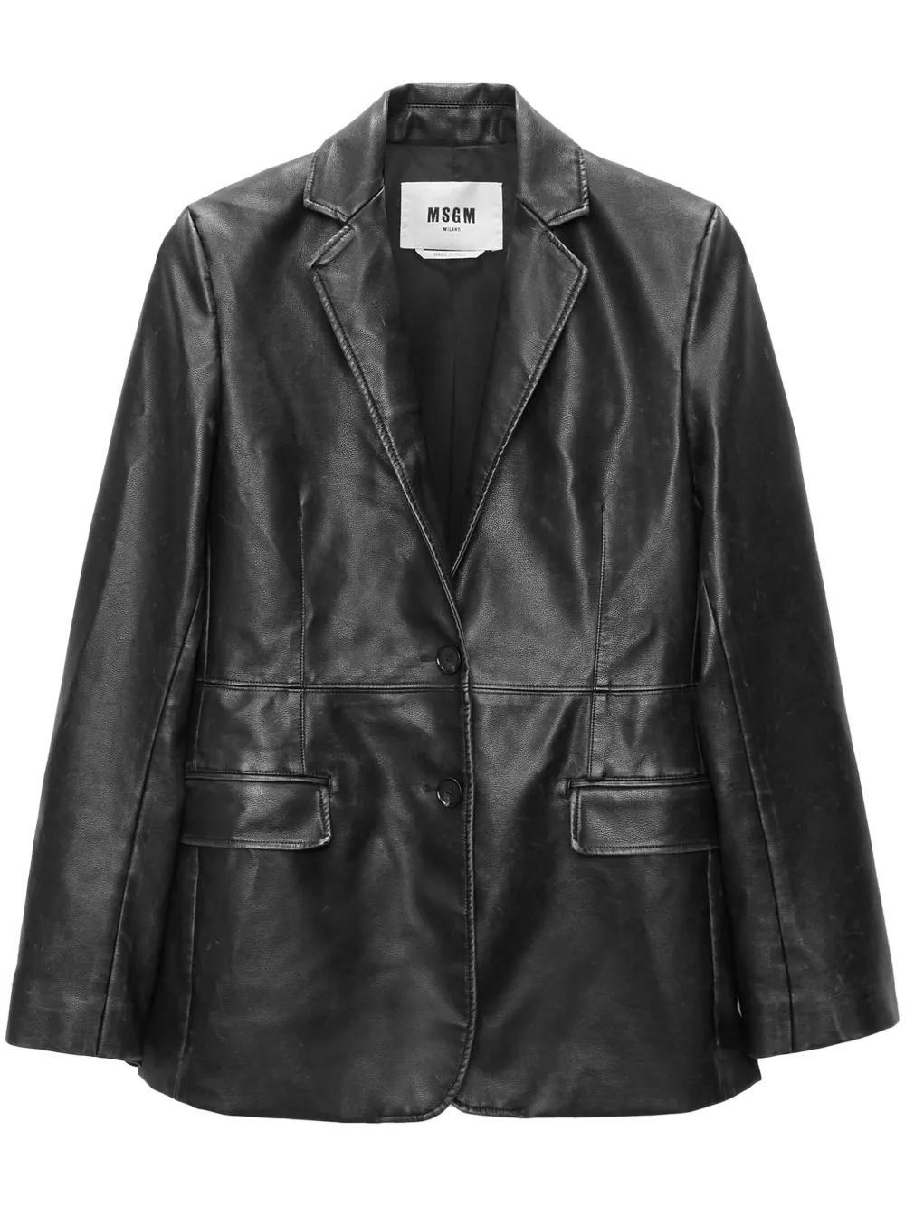 MSGM Single-breasted Leather Blazer In Black Product Image