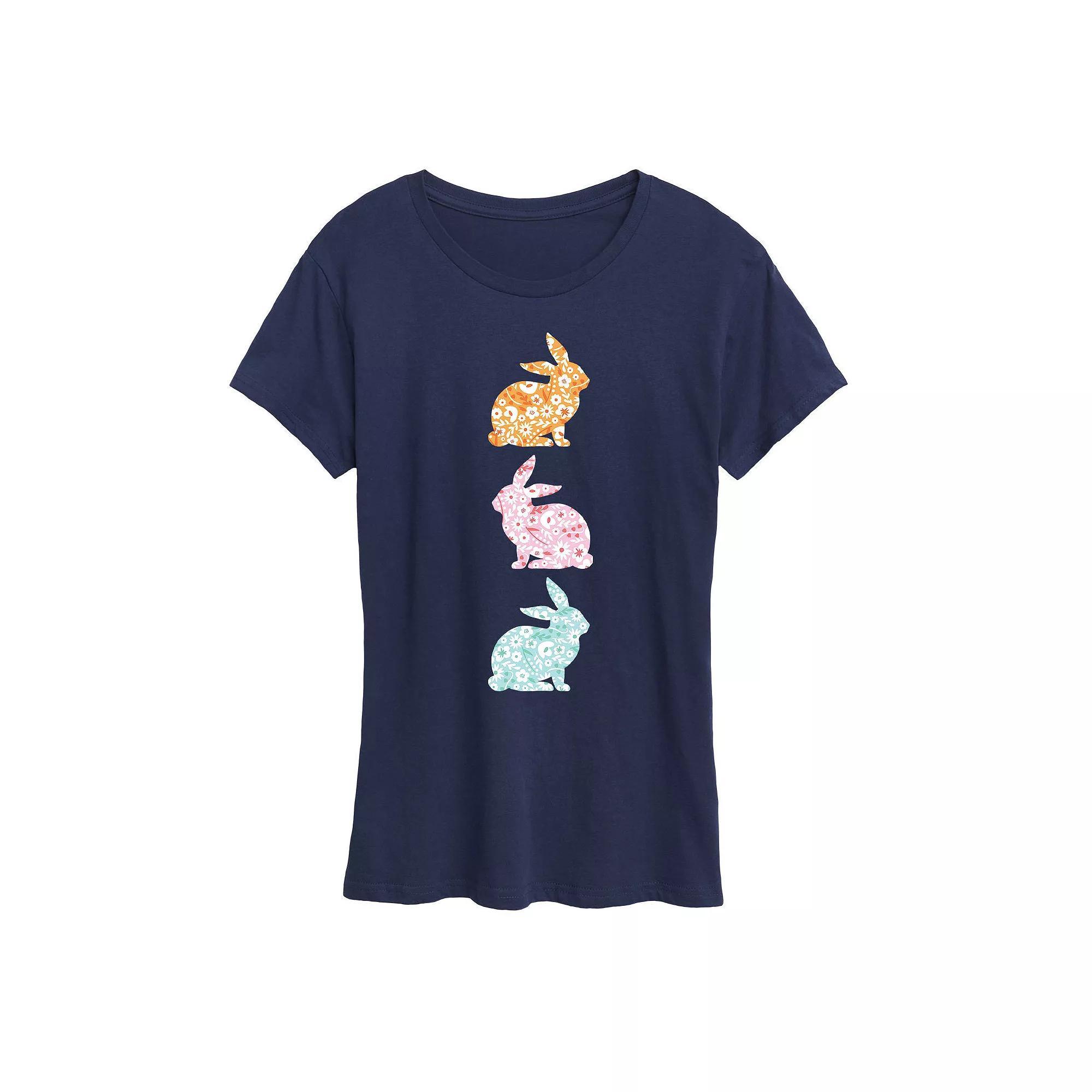 Women's Stacked Patterned Bunnies Graphic Tee,  Product Image