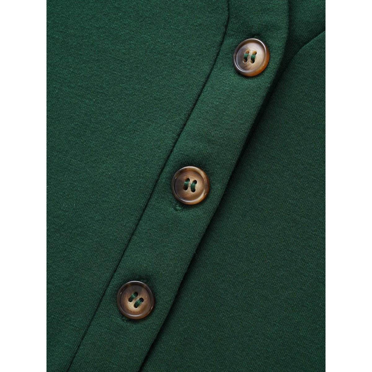 Plus Size Plain Button Up Drawstring Hooded Sweatshirt Women DarkGreen Casual Elastic cuffs Hooded Dailywear Sweatshirts BloomChic 18-20/2X Product Image