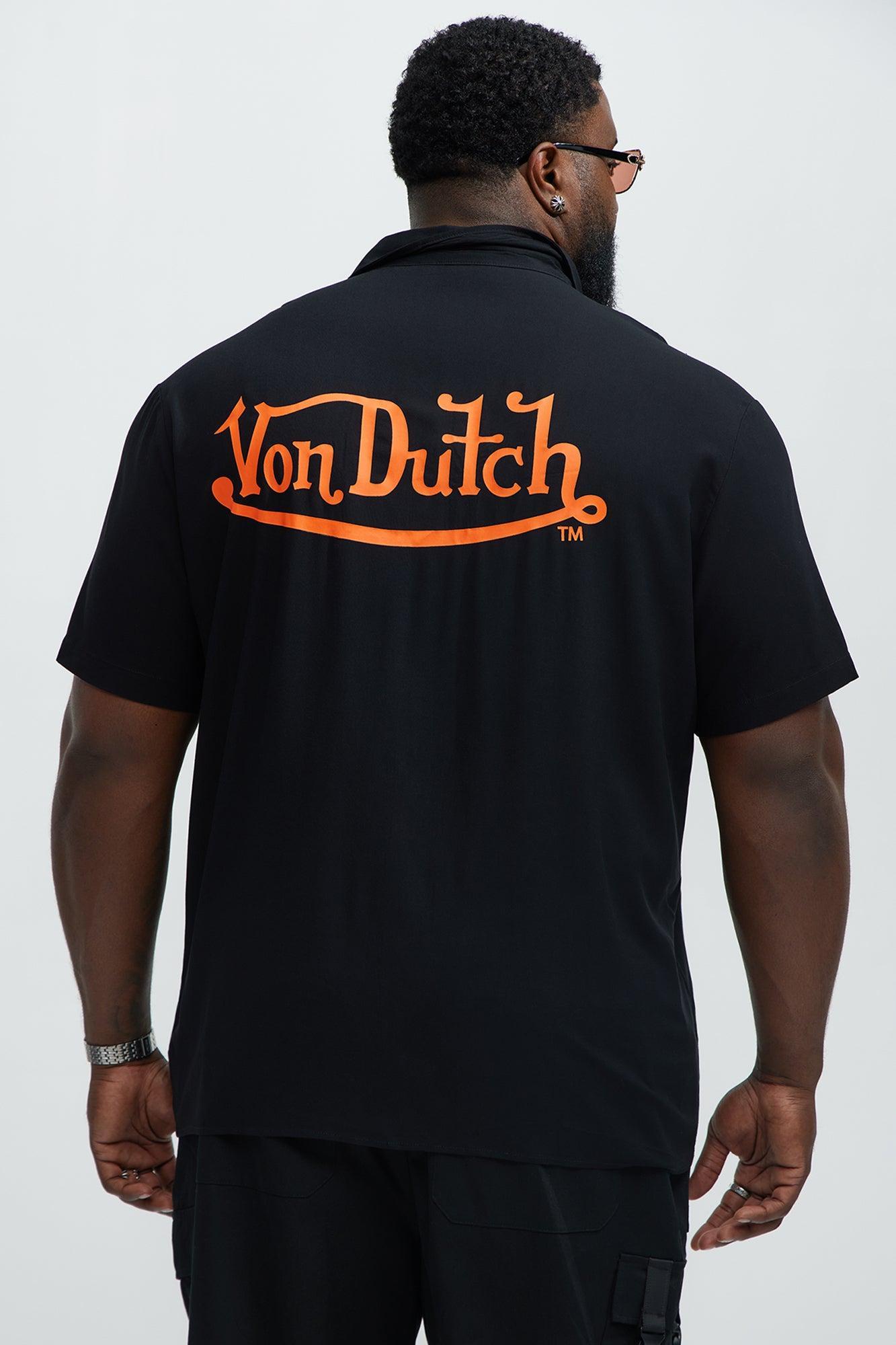 Von Dutch Front And Back Graphic Short Sleeve Button Up Shirt - Black Male Product Image