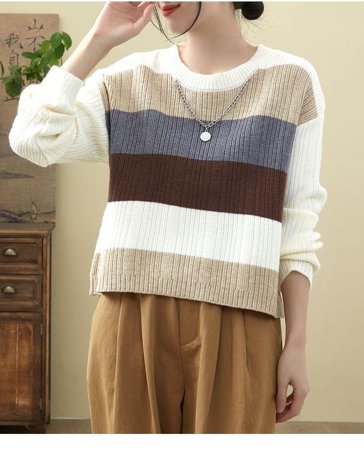 Crew Neck Color Block Sweater Product Image