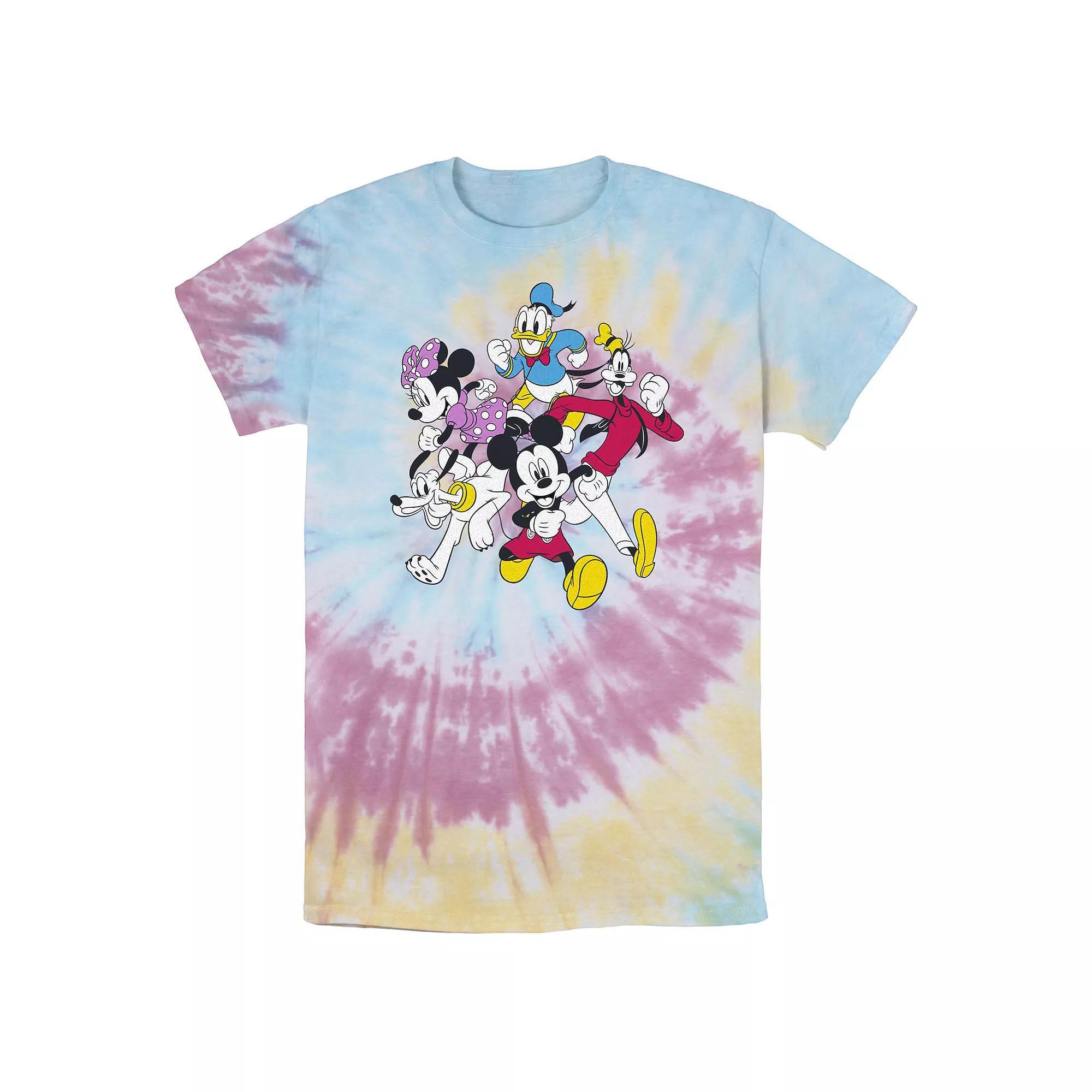 Men's Disney Mickey & Friends Group Shot Simple Bomabrd Wash Tee, Size: Small, Blue Pink Light Yellow Product Image
