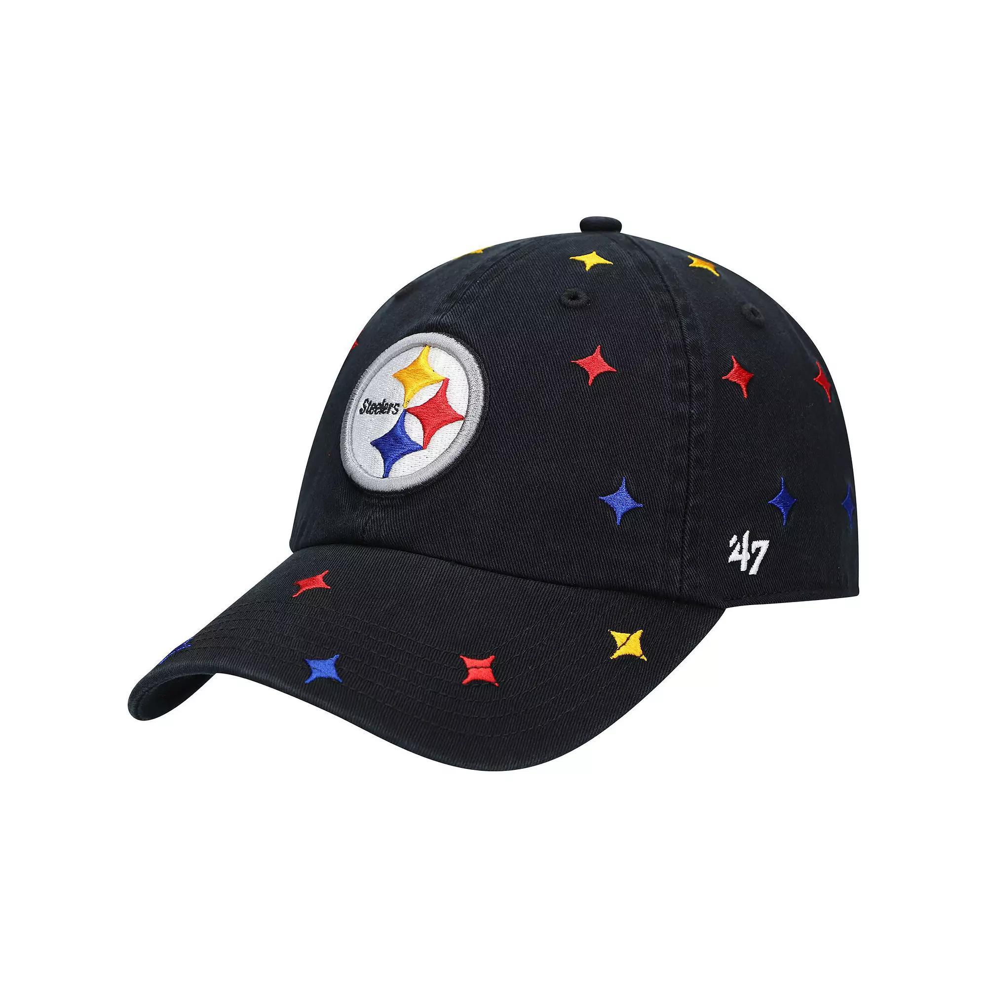 Women's '47 Black Pittsburgh Steelers Multi Confetti Clean Up Adjustable Hat Product Image