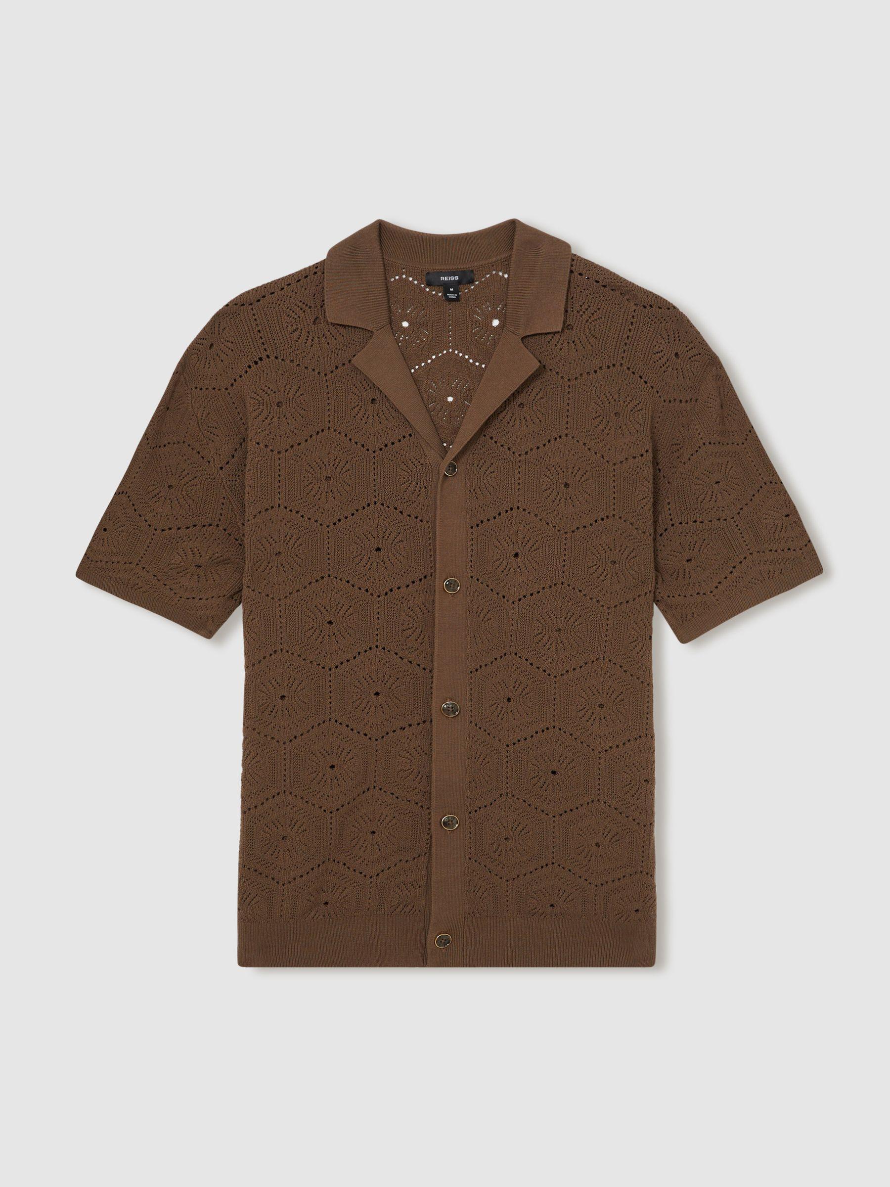 Pointelle Button-Through Shirt in Brown Product Image