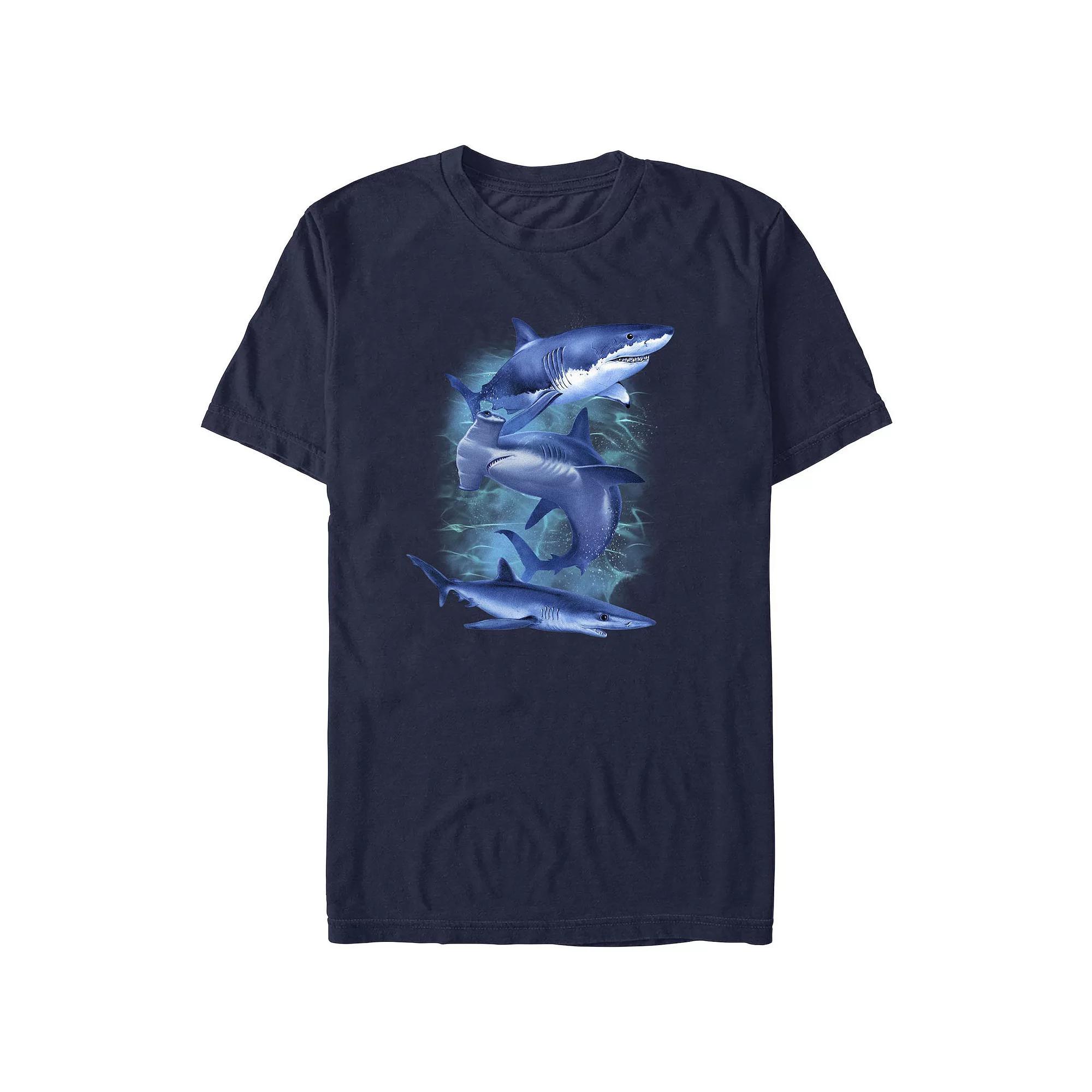 Men's Three Blue Sharks Graphic Tee,  Product Image