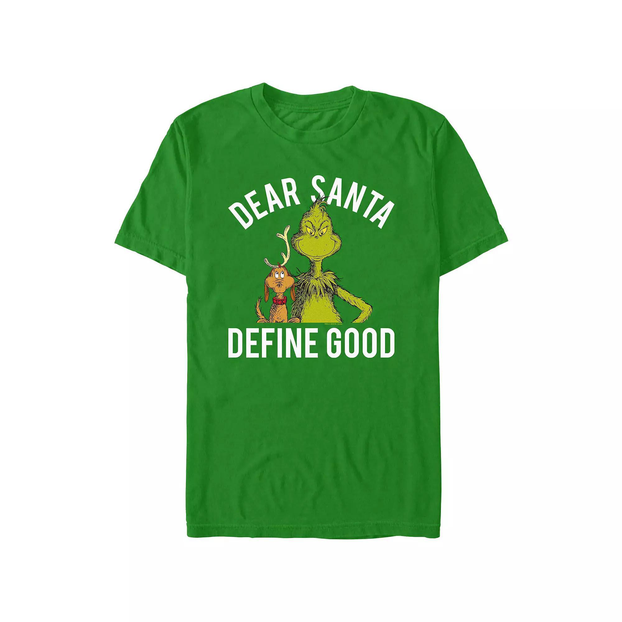 Men's Dr. Seuss Grinch Dear Santa Define Good Graphic Tee, Size: XS, Kelly Product Image