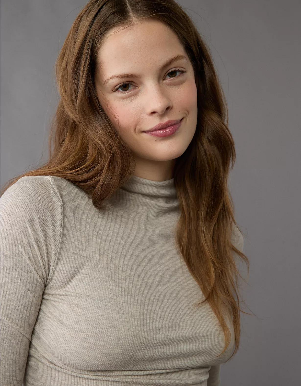 AE Soft & Sexy Long-Sleeve Mock Neck T-Shirt Product Image