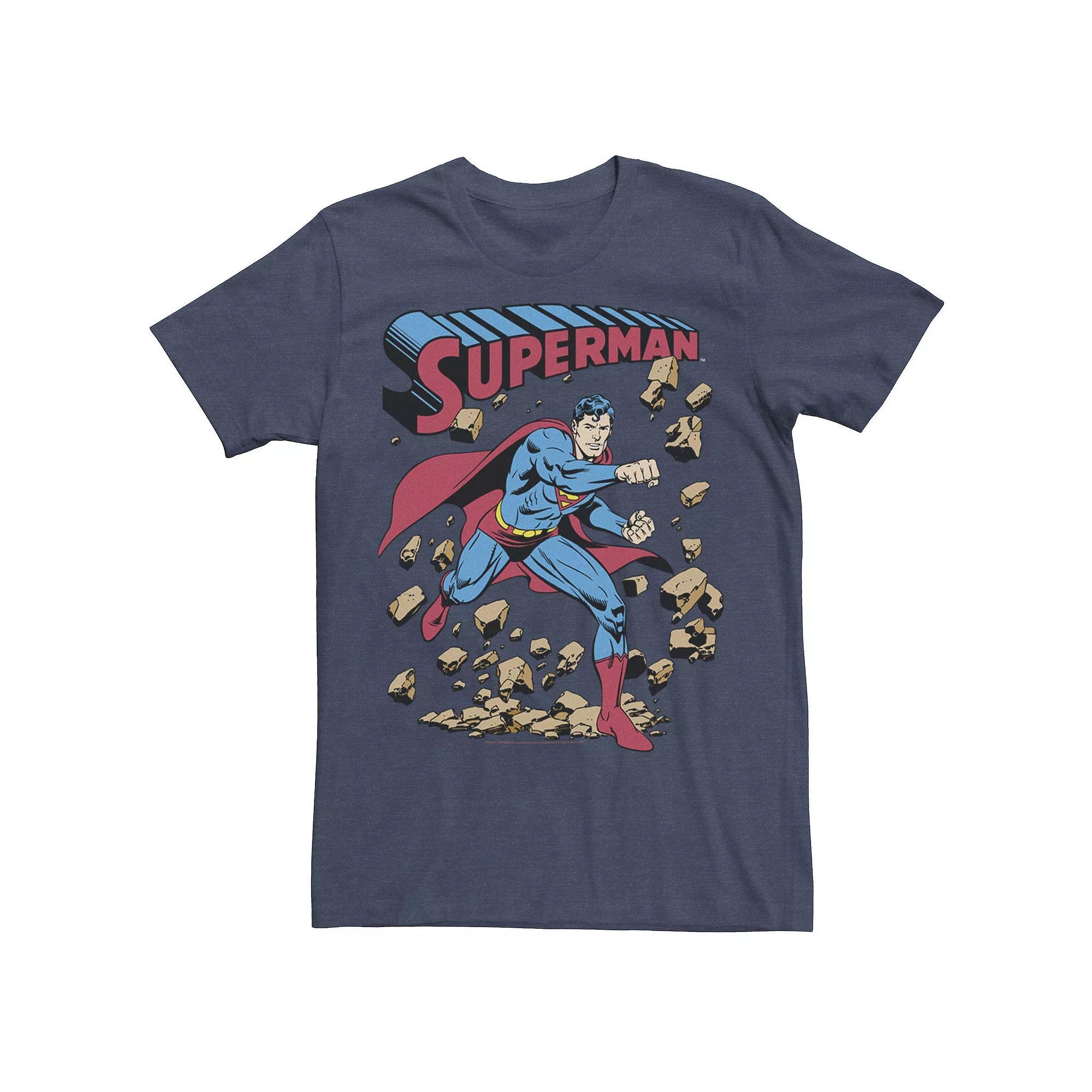 Men's DC Comics Superman Smash Rocks Vintage Poster Tee, Size: XXL, Athletic Grey Product Image