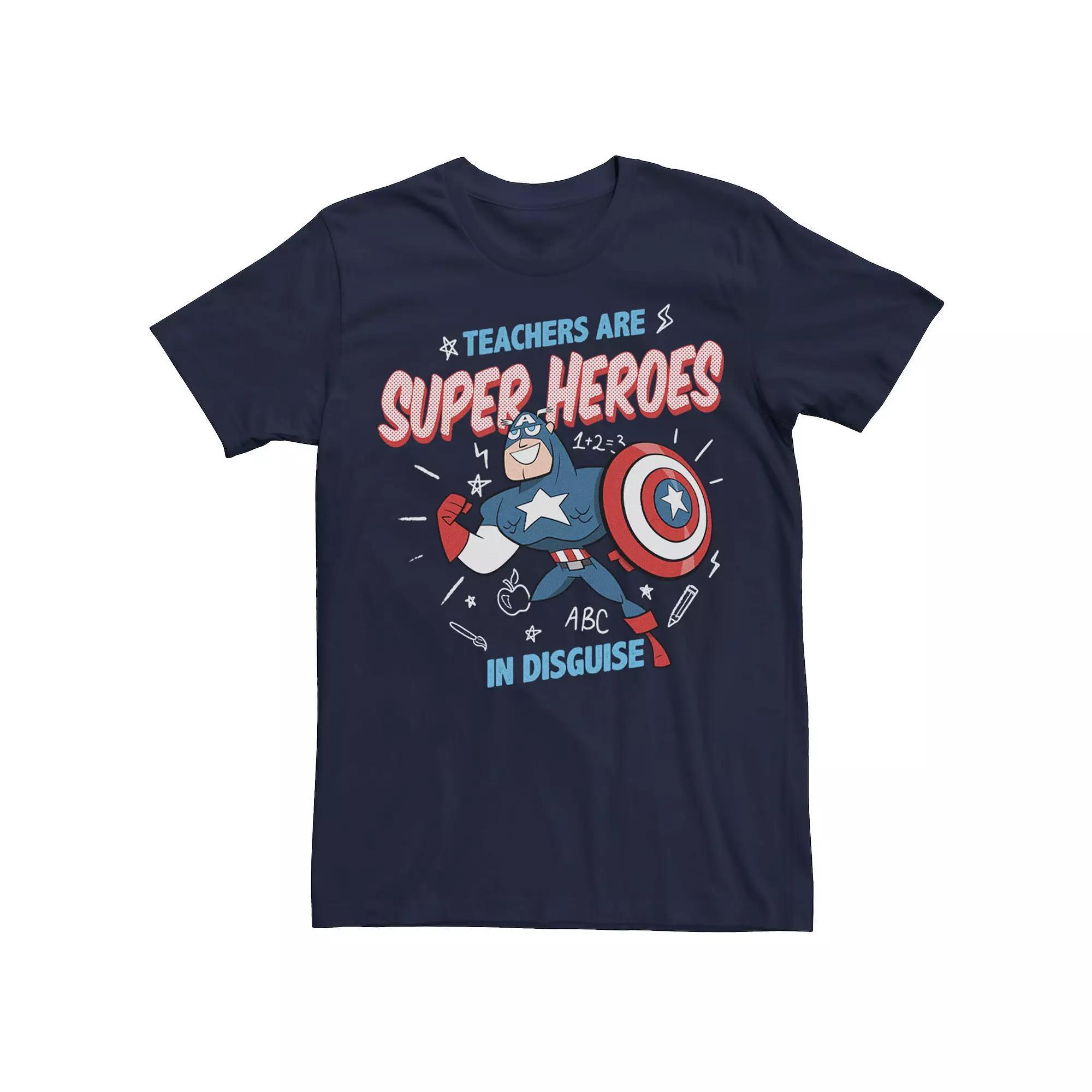 Men's Marvel Captain America Teachers Are Heroes Tee, Size: Large, Blue Product Image