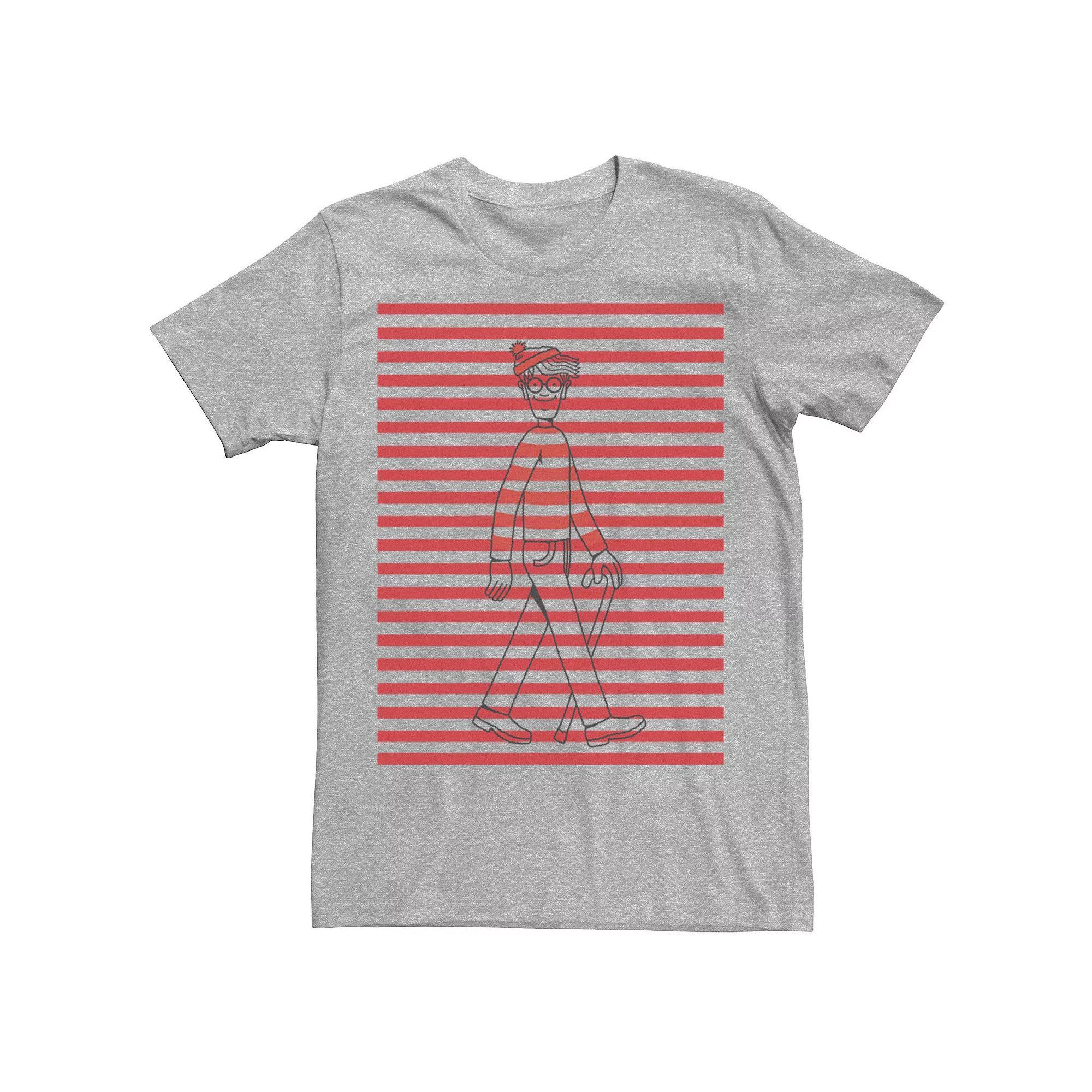 Men's Where's Waldo Red and White Pattern Lines Graphic Tee,  Product Image