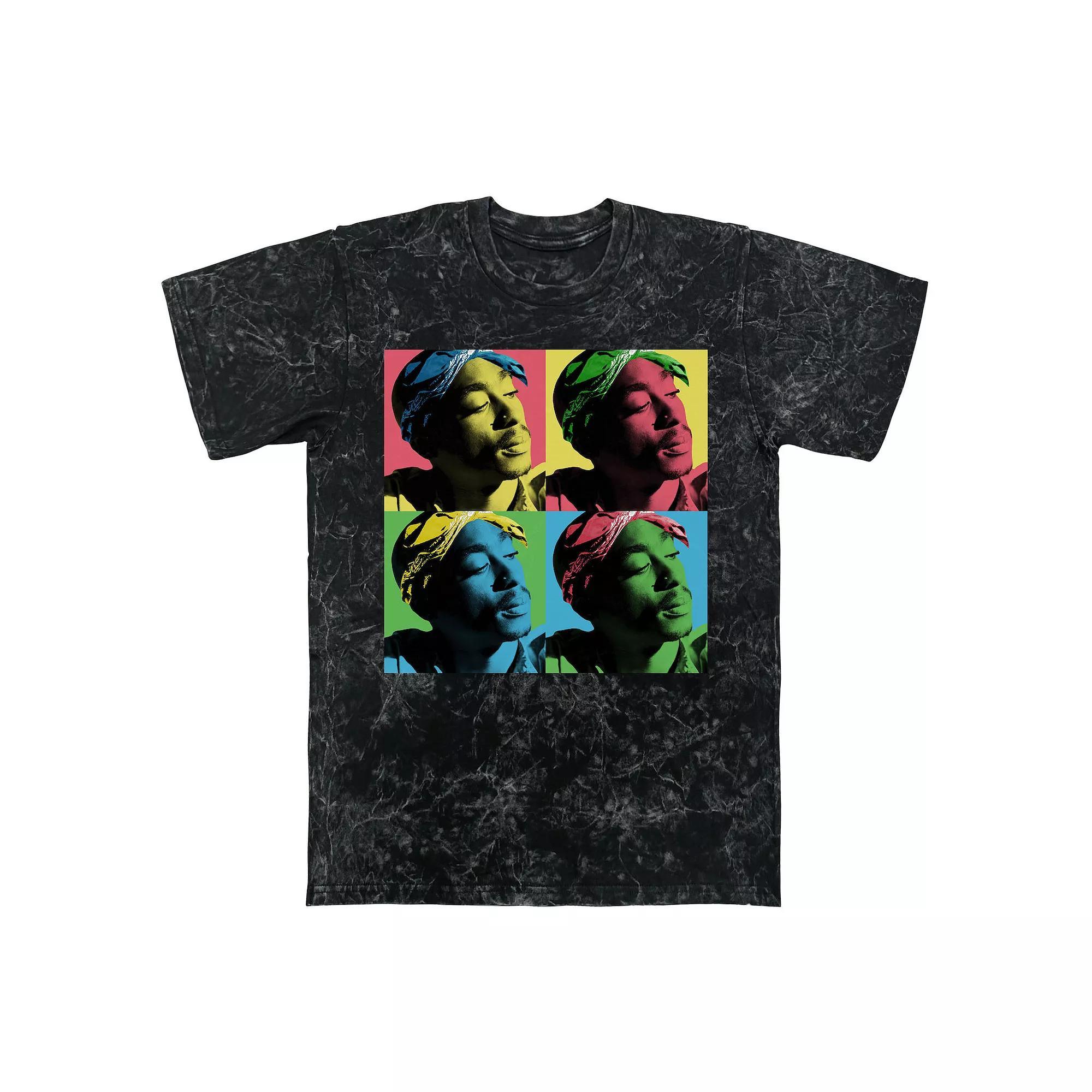 Men's Tupac Shakur Popart Mineral Wash Graphic Tee, Size: Large, Black Mineral Wash Product Image