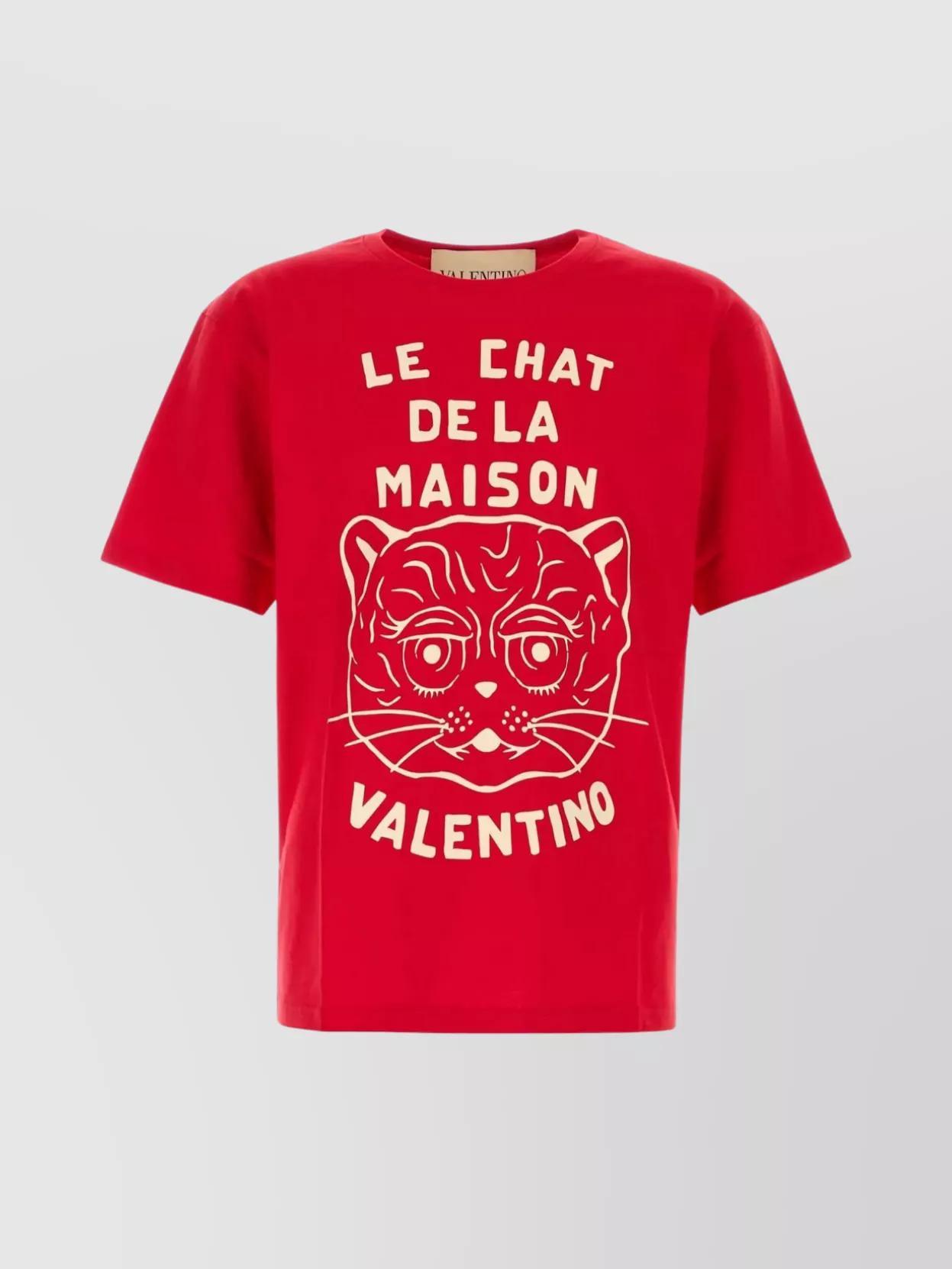 VALENTINO Graphic Print House Cat Crew Neck T-shirt In Red Product Image