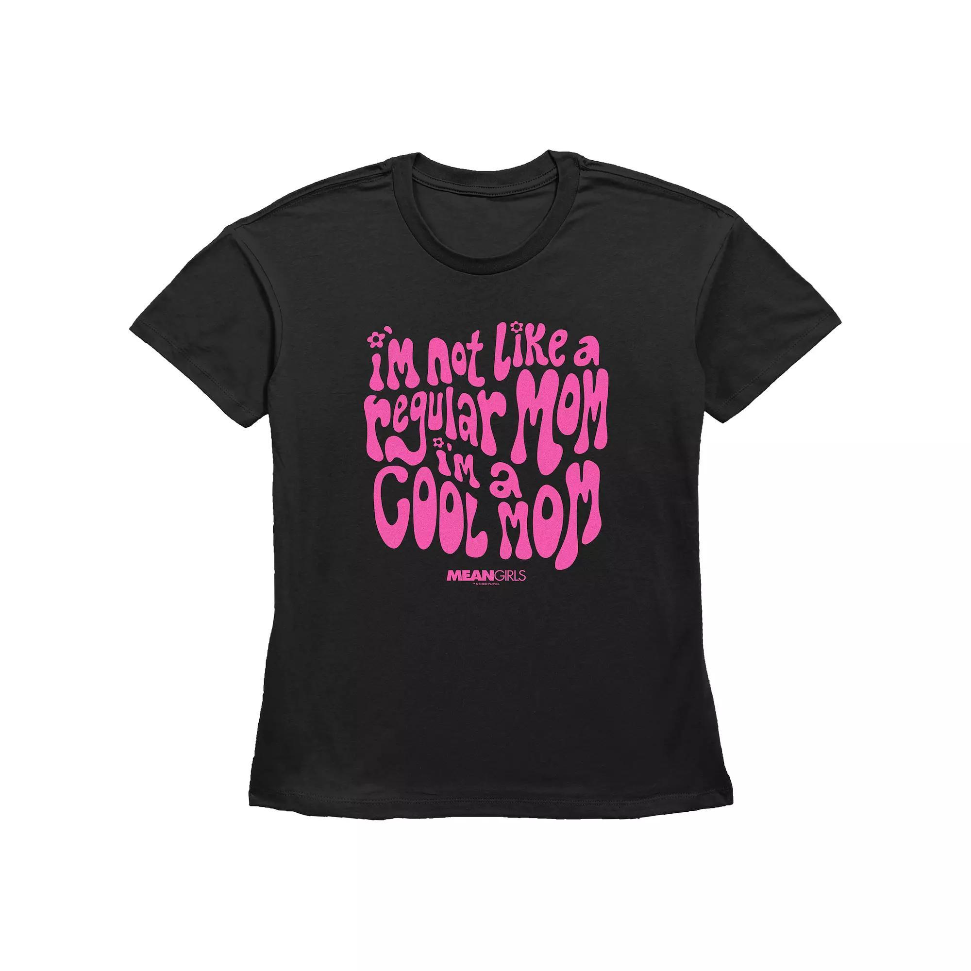 Women's Mean Girls I'm Not A Regular Mom I'm A Cool Mom Groovy Font Basic Fit Graphic Tee, Size: XS, Black Product Image