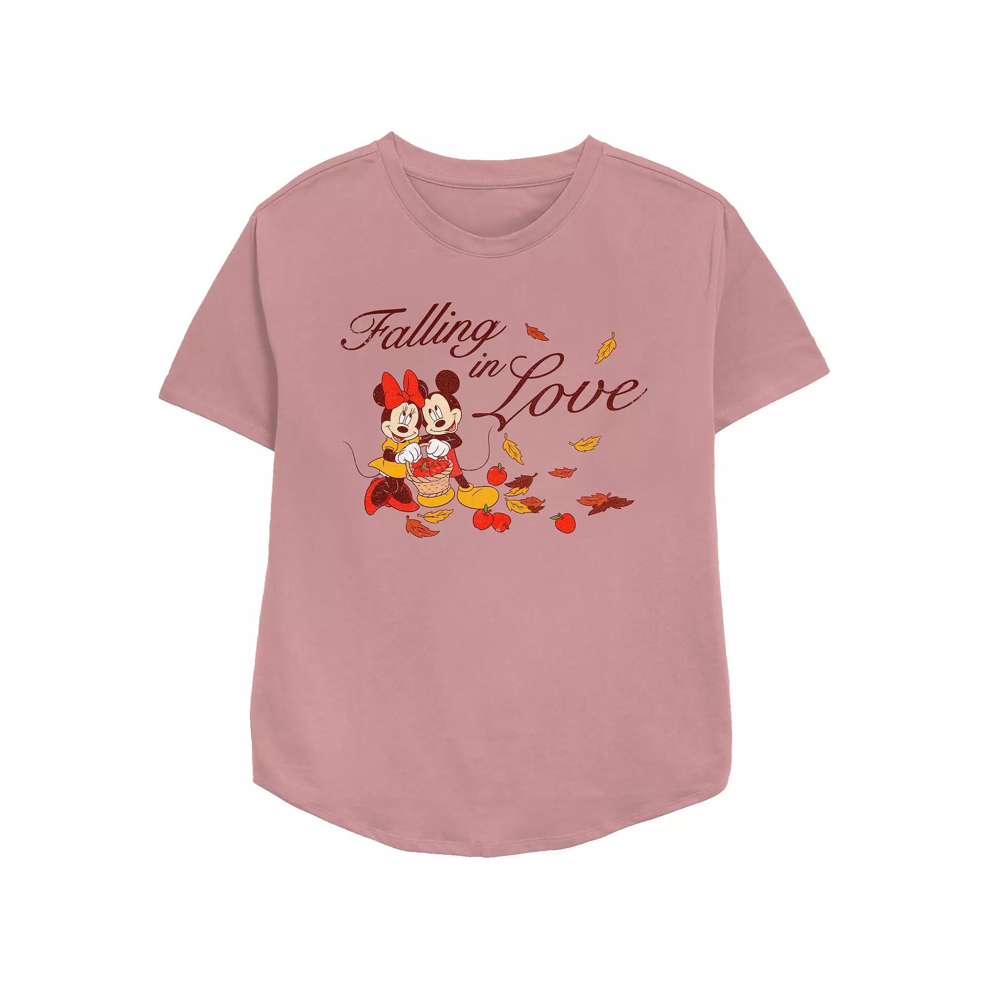 Disney's Mickey Mouse And Minnie Mouse Falling In Love Women's Relaxed Fit Graphic Tee, Size: Large, Pink Product Image
