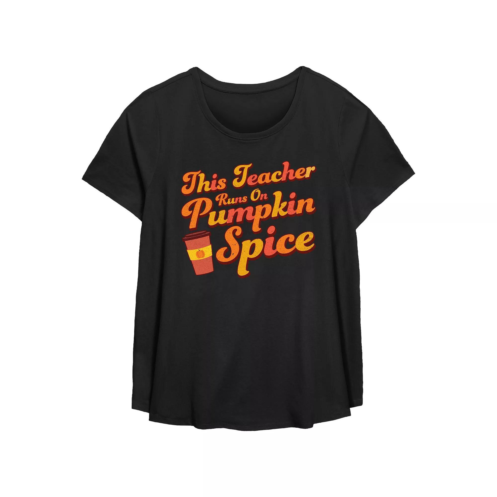 Plus Size This Teacher Runs On Pumpkin Spice Flowy Graphic Tee, Women's, Size: 3XL, Black Product Image