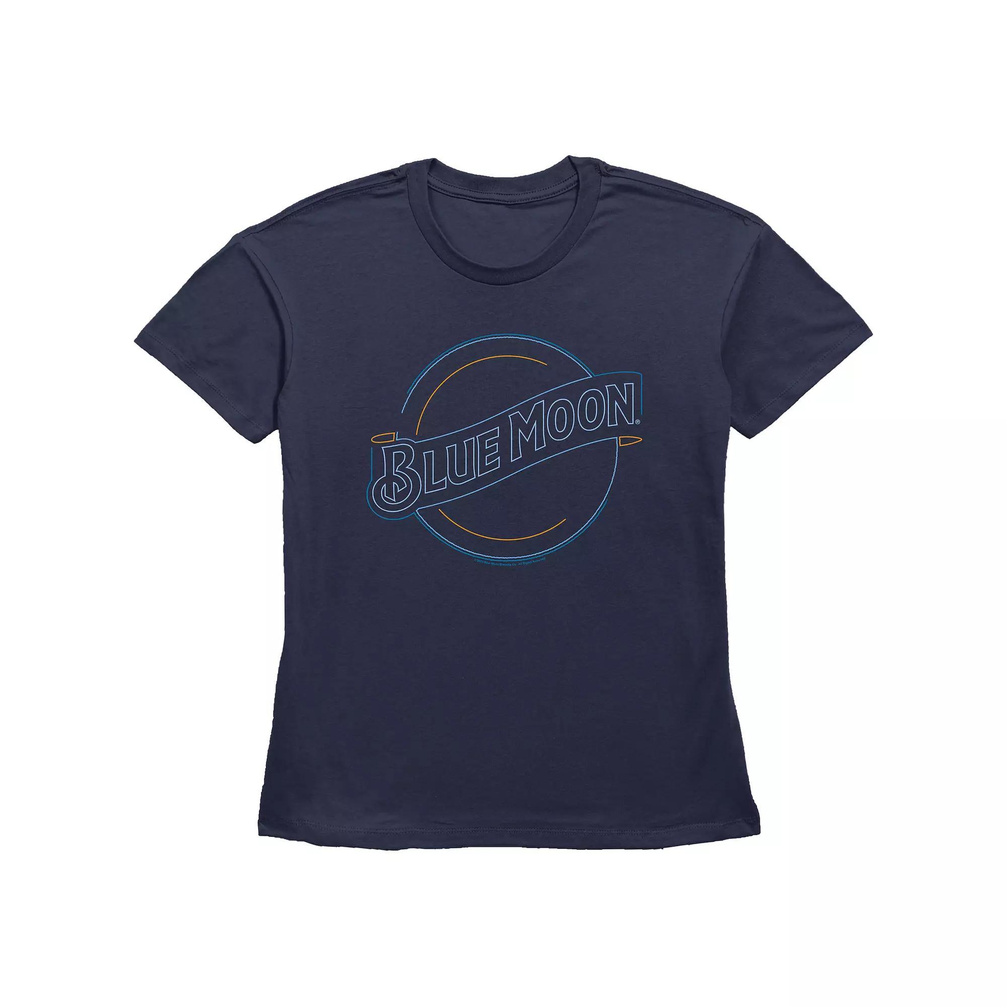 Women's Blue Moon Neon Lights Sign Graphic Tee,  Product Image