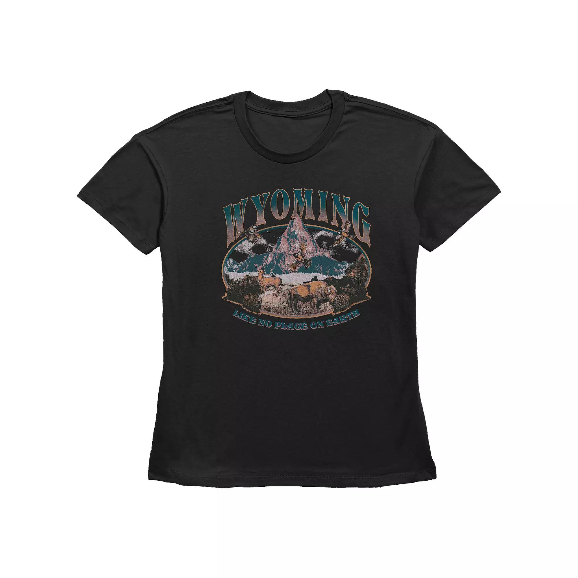 Women's Fifth Sun Wyoming Mountain Scene "Like No Place On Earth" Graphic Tee, Girl's, Size: XL, Black Product Image