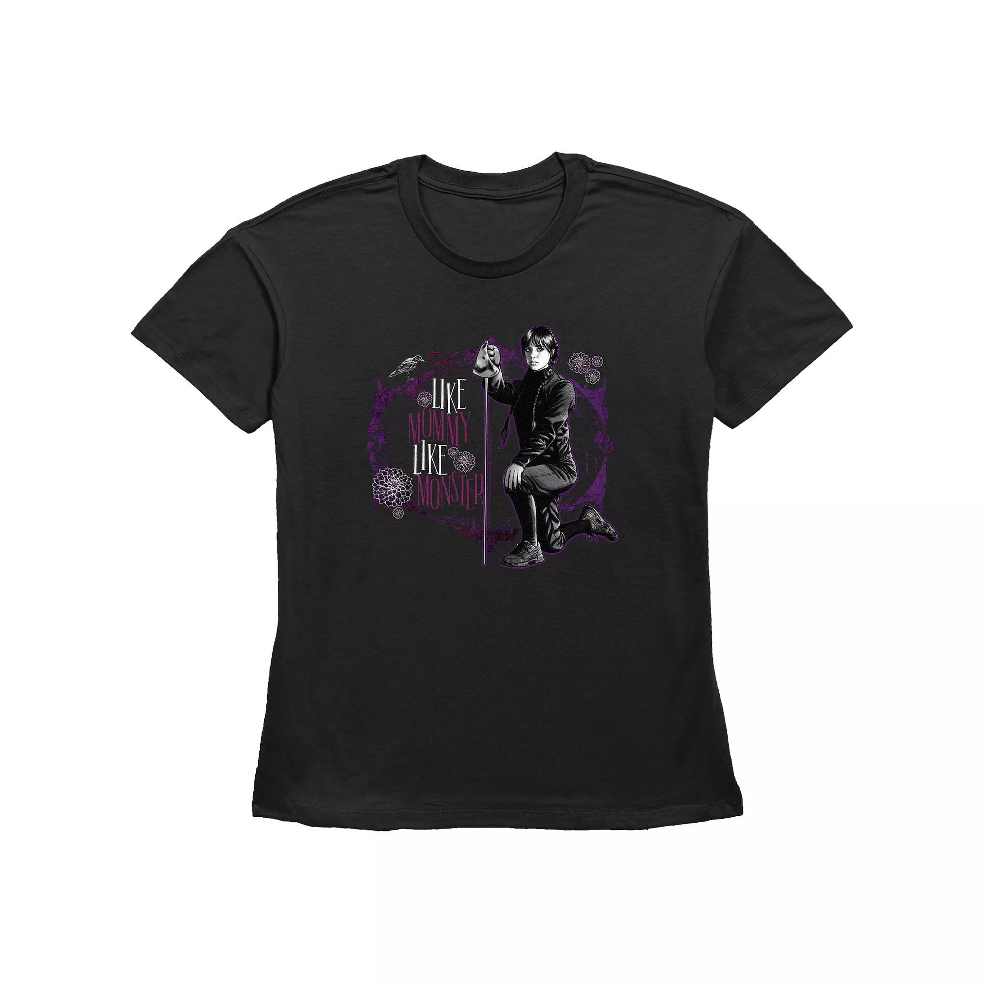 Women's Wednesday Like Mommy Like Monster Graphic Tee, Size: XS, Black Product Image