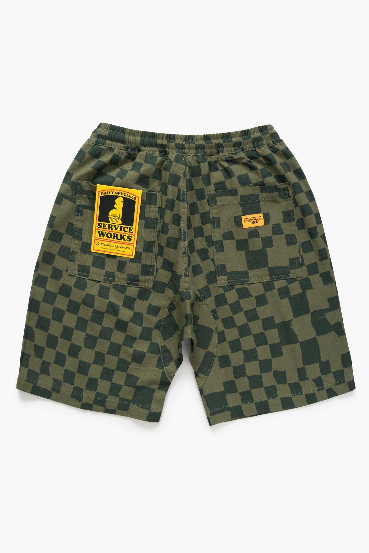 Printed Chef Shorts - Olive Checker Product Image
