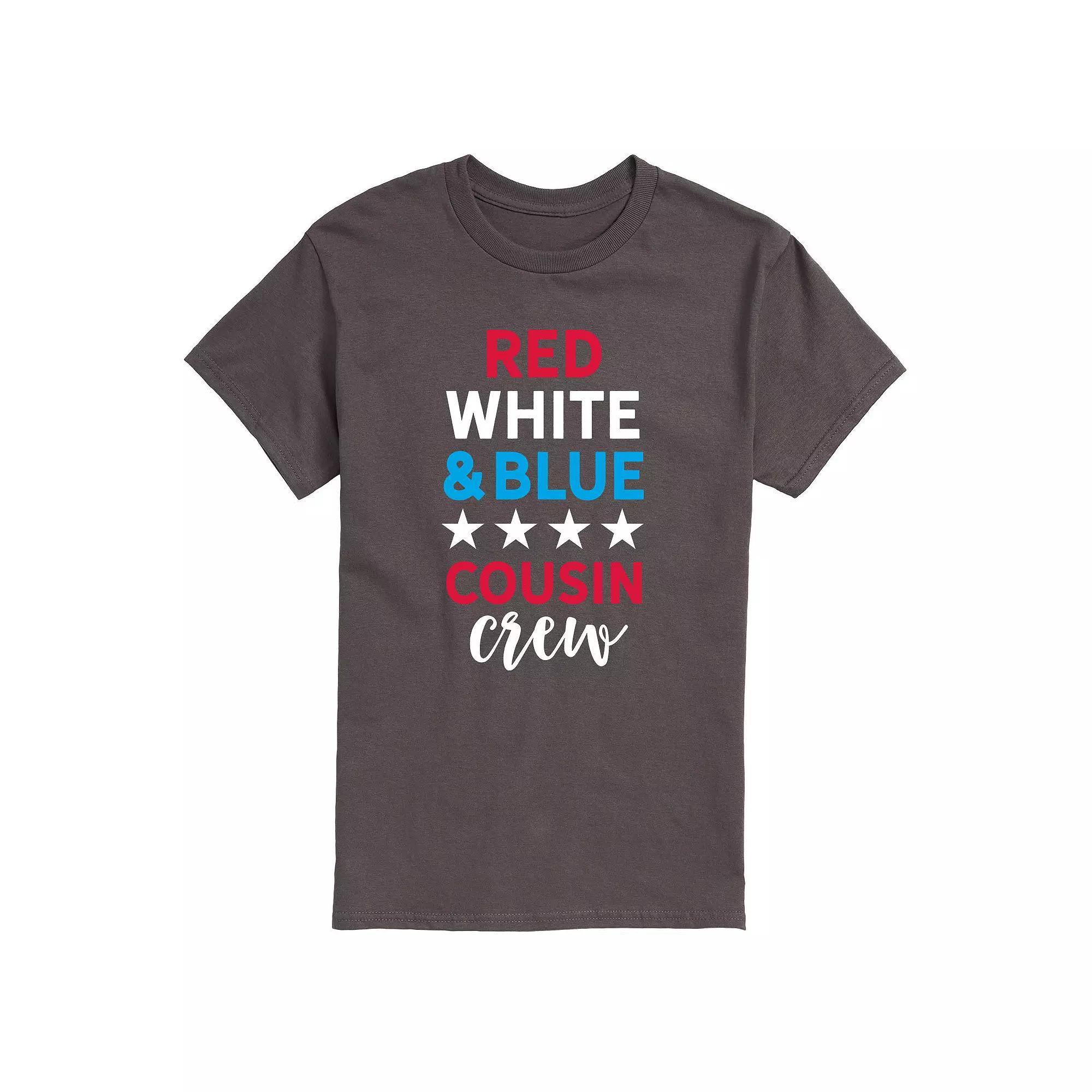 Men's Red White And Blue Cousin Crew Tee, Size: Small, Grey Product Image