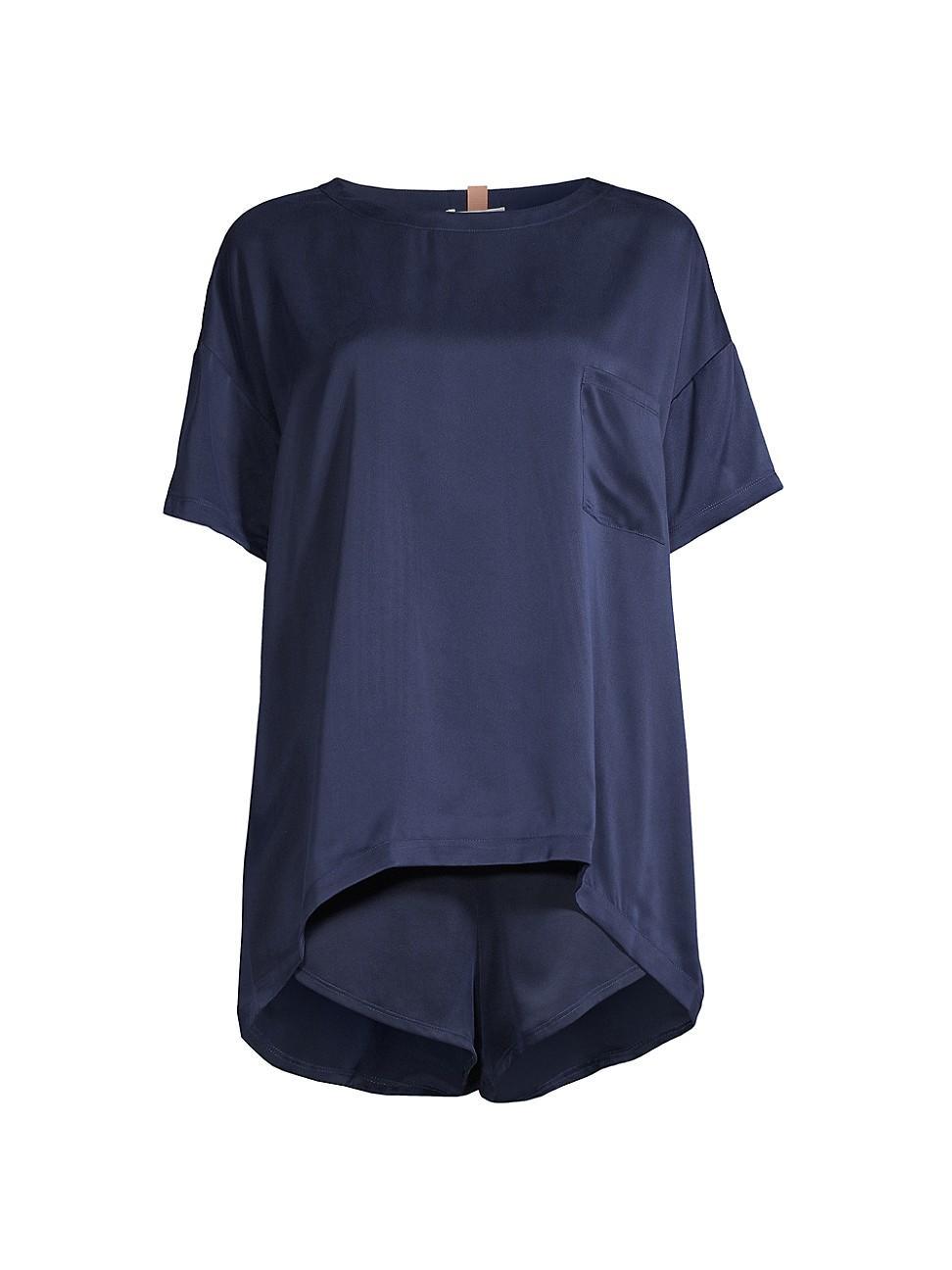 Womens Washable Silk Tee 2-Piece Pajama Set Product Image