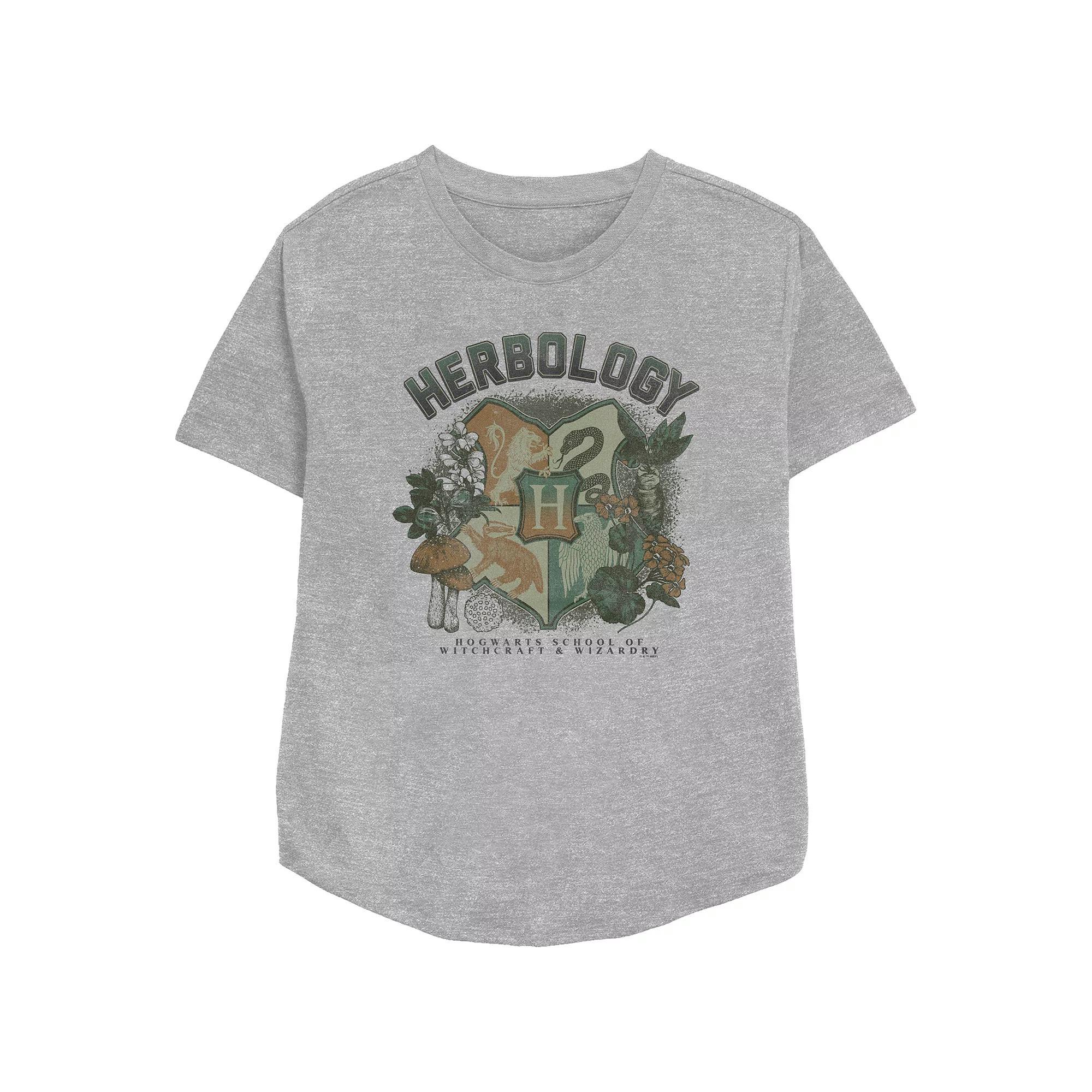 Women's Harry Potter Hogwarts Herbology Crest Relaxed Fit Graphic Tee, Girl's, Size: XS, Athletic Grey Product Image