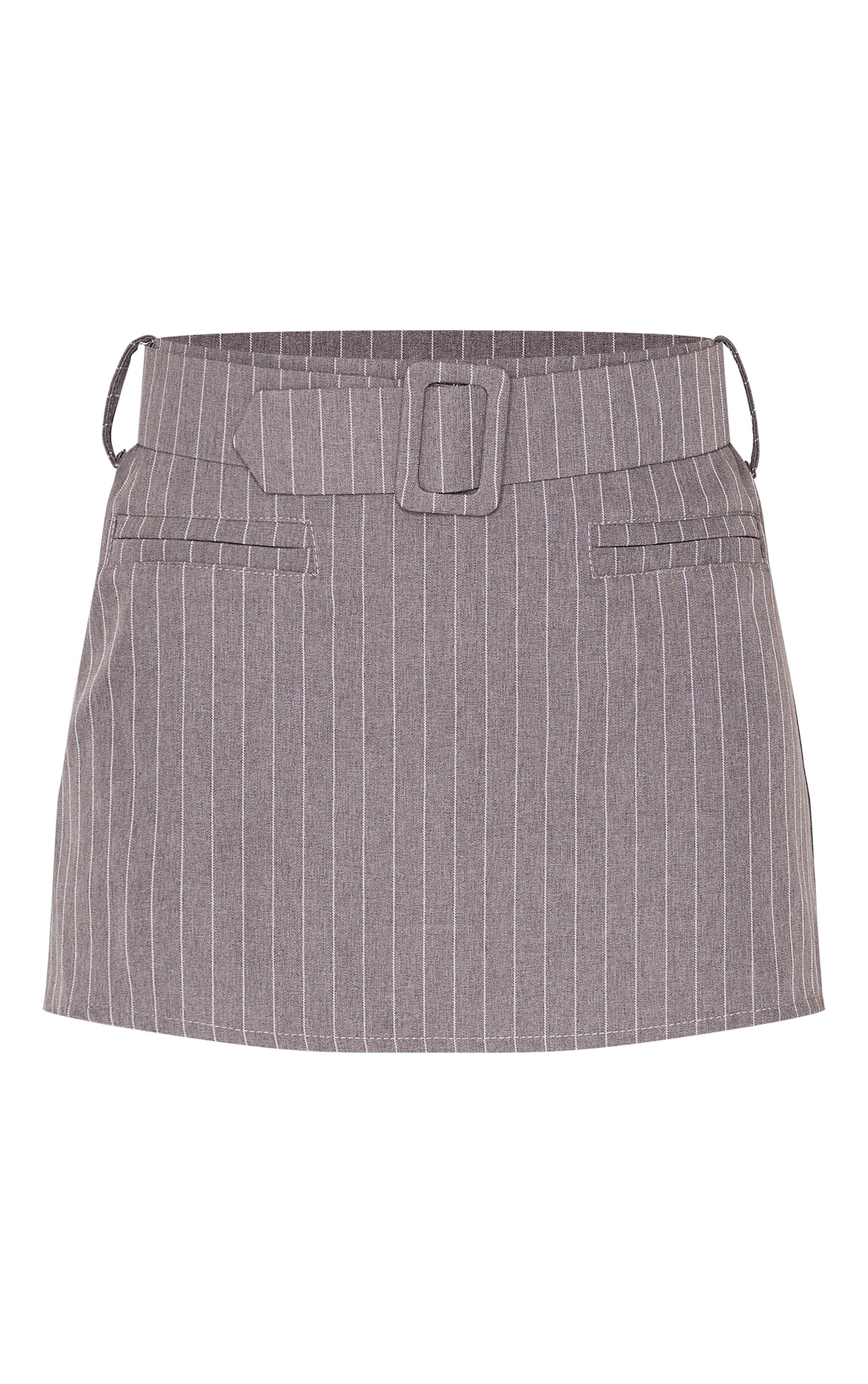 Charcoal Pinstripe Belted Micro Mini Skirt Product Image