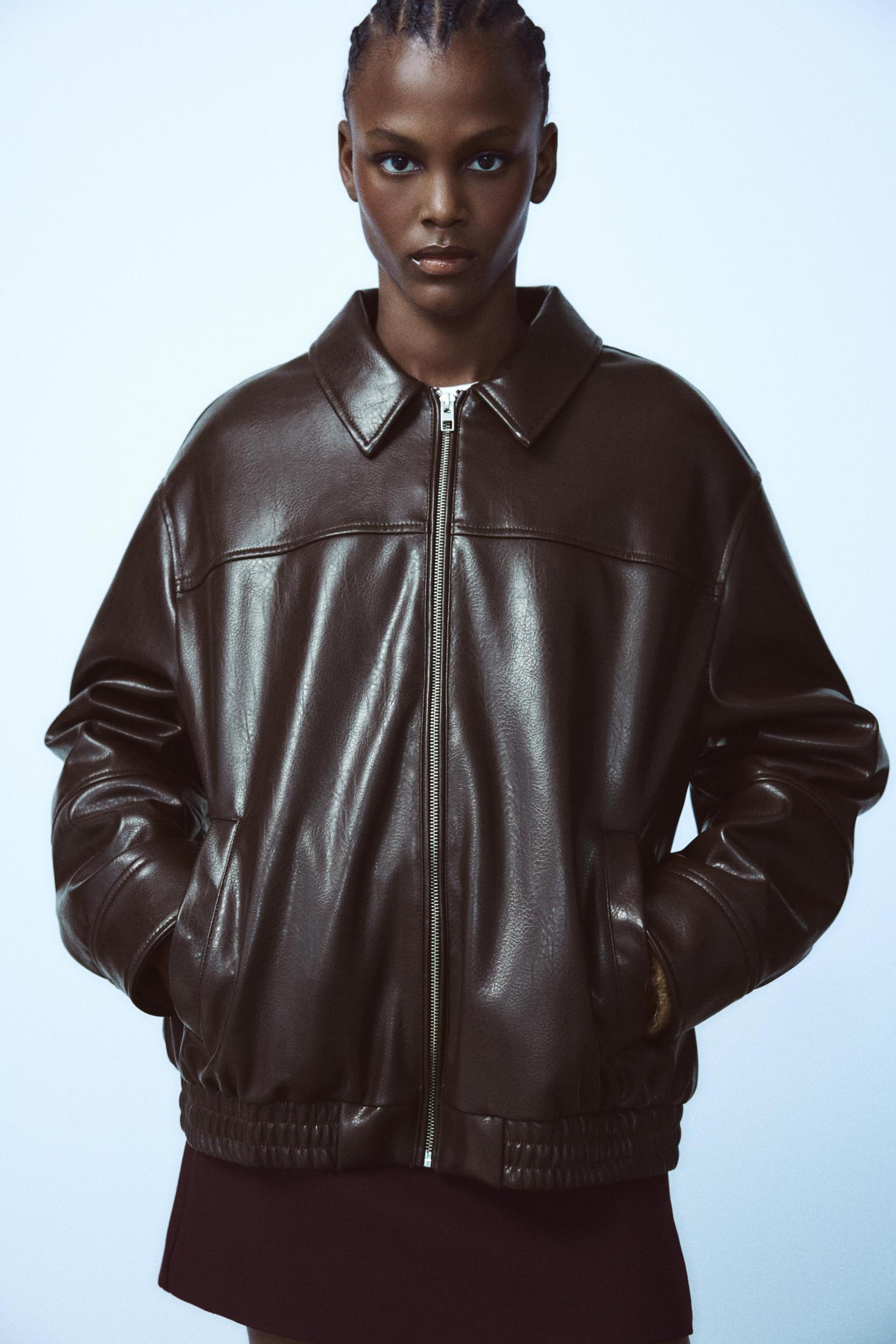 FAUX LEATHER BOMBER JACKET Product Image