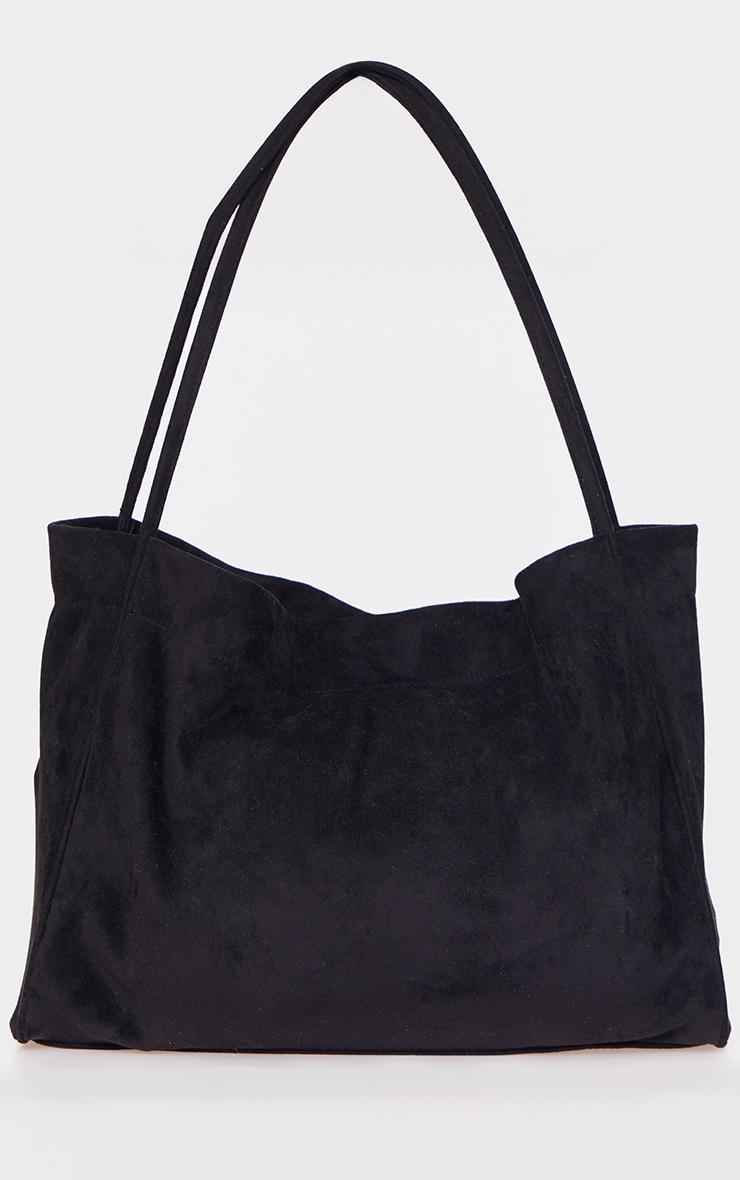 Black Faux Suede Boxy Tote Bag Product Image