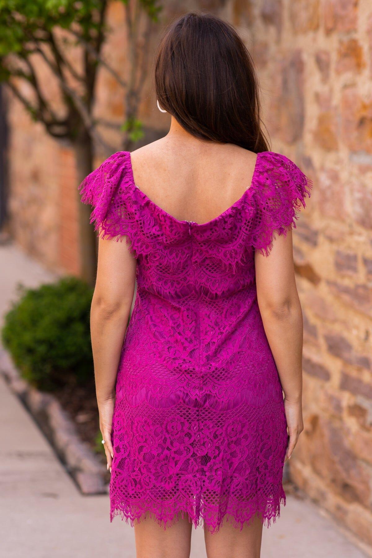 Berry Scalloped Trim Lace Dress Product Image