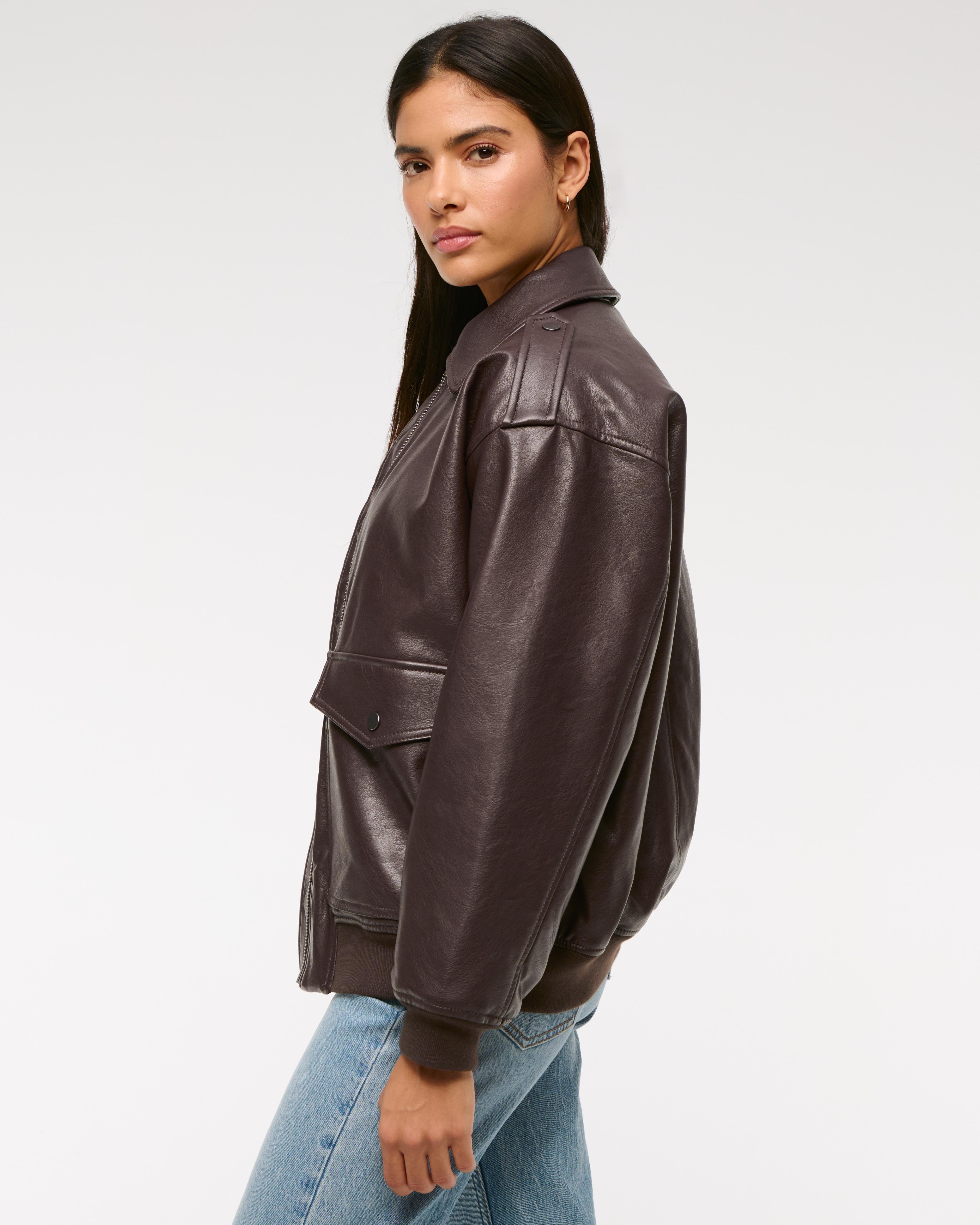 Vegan Leather Utility Bomber Jacket Product Image